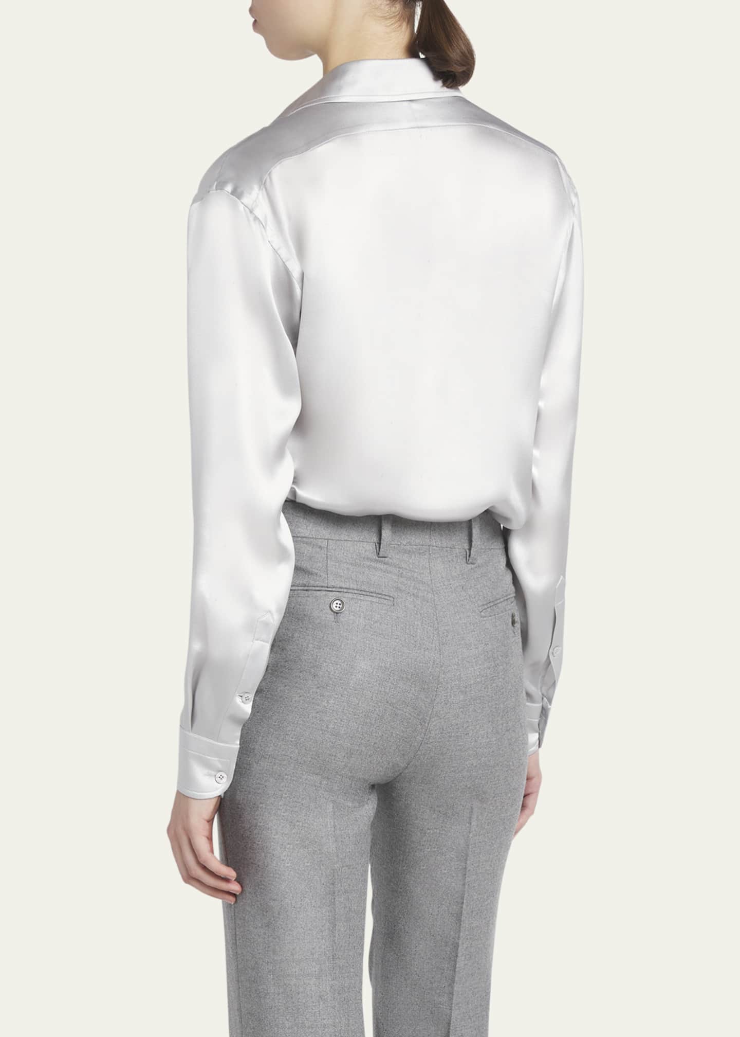 TOM FORD Pleated-Placket Fluid Silk Charmeuse Collared Shirt Image 3 of 5