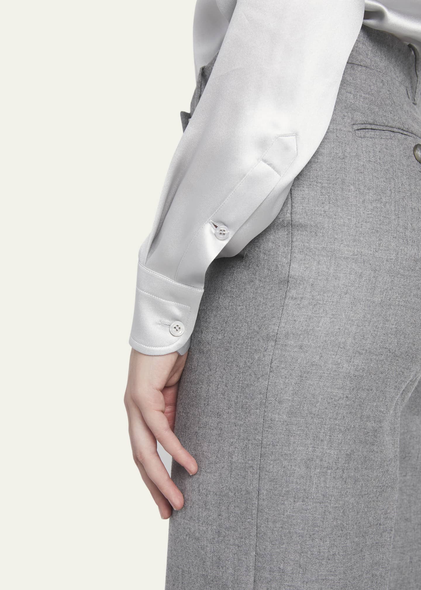 TOM FORD Pleated-Placket Fluid Silk Charmeuse Collared Shirt Image 5 of 5