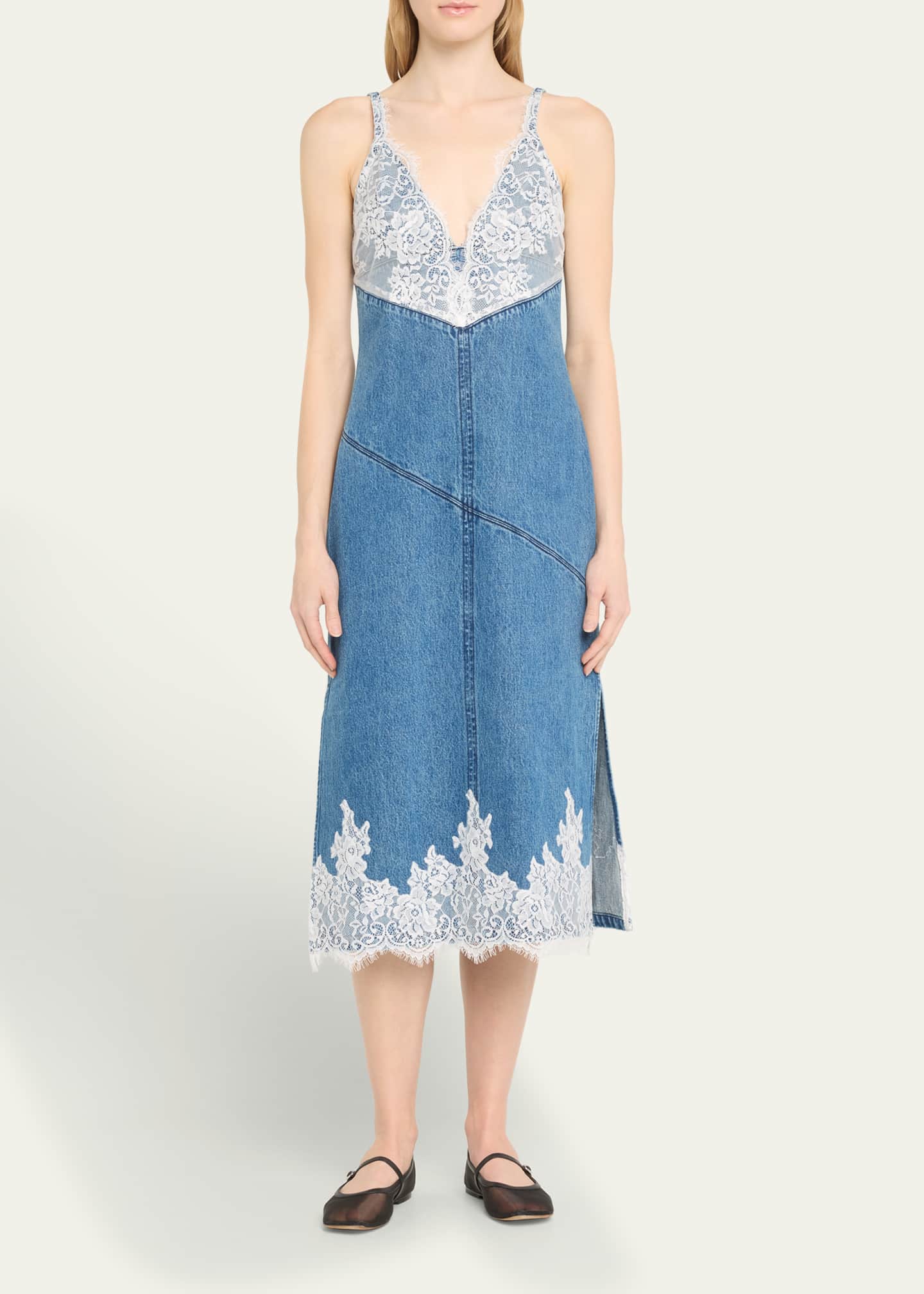 3.1 Phillip Lim Lace and Denim Midi Slip Dress Image 2 of 5