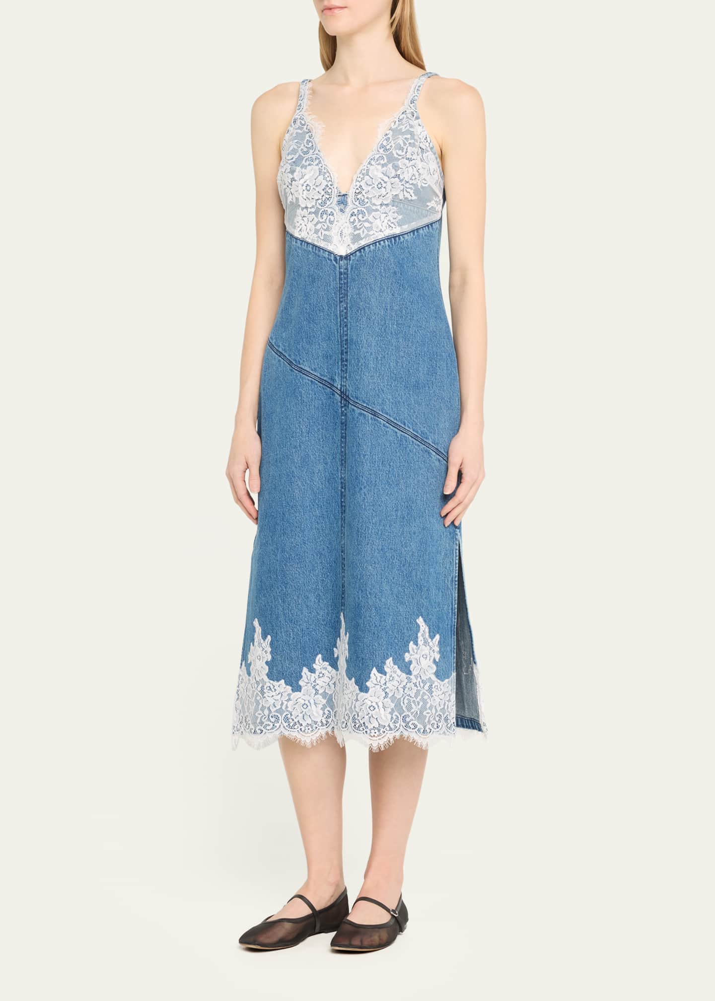 3.1 Phillip Lim Lace and Denim Midi Slip Dress Image 4 of 5