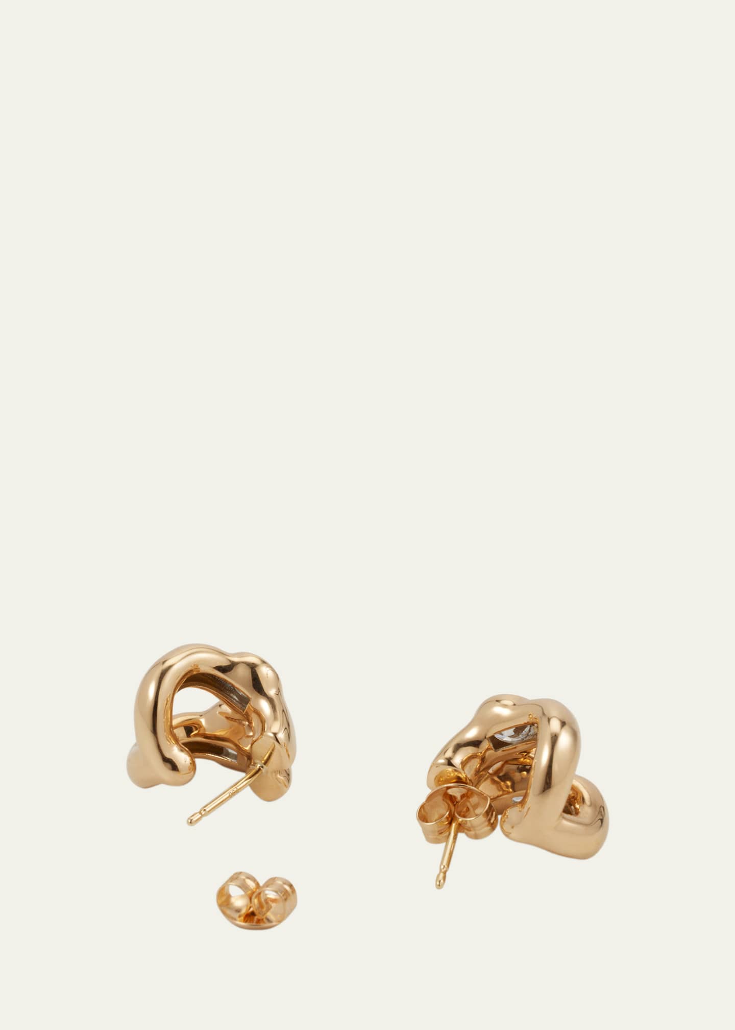 Uniform Object Twin Tusk 18K Yellow Gold Huggie Earrings With Asscher-Cut And Round Stones Image 4 of 4