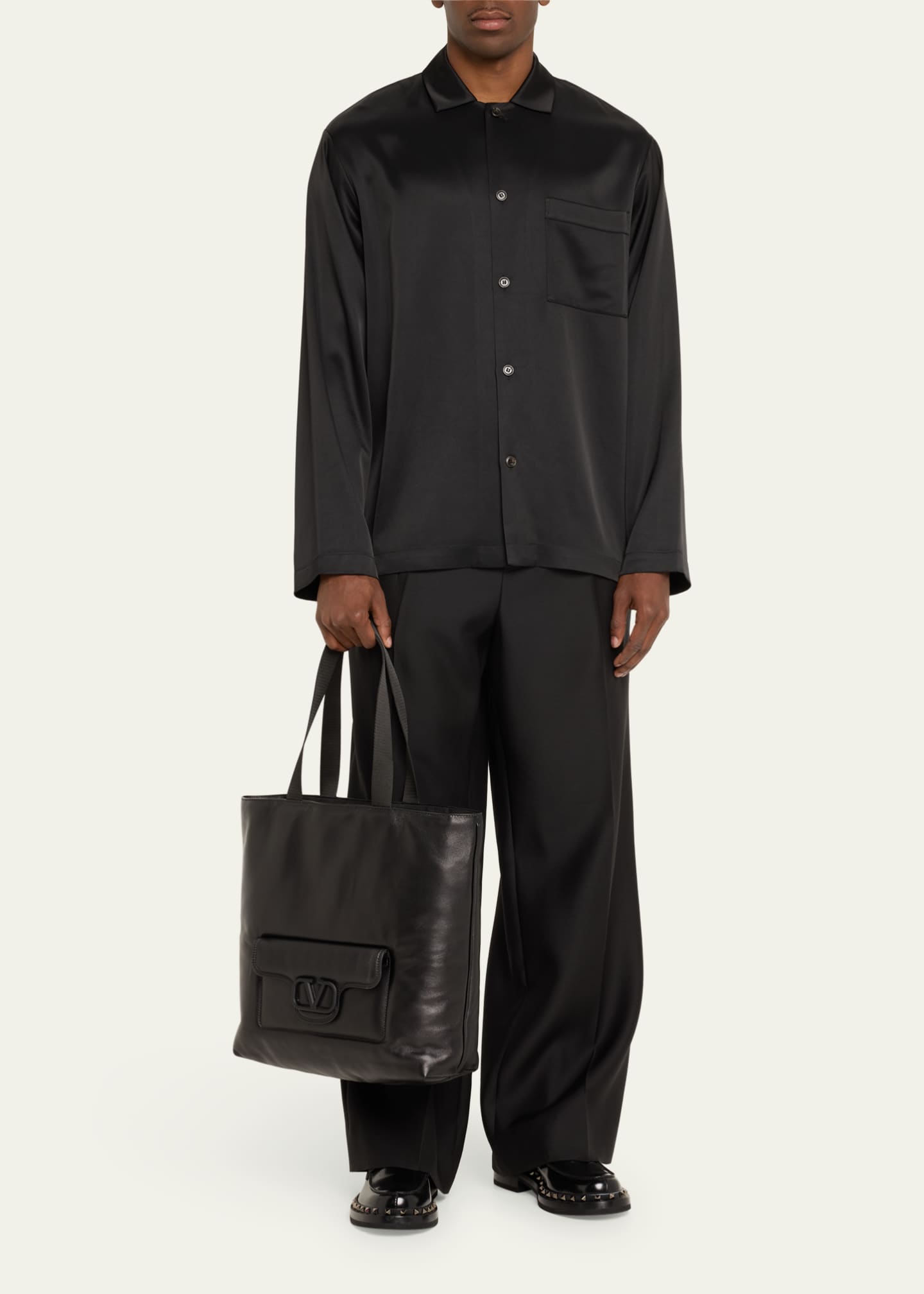 Valentino Garavani Men's Noir Leather Tote Bag Image 5 of 5