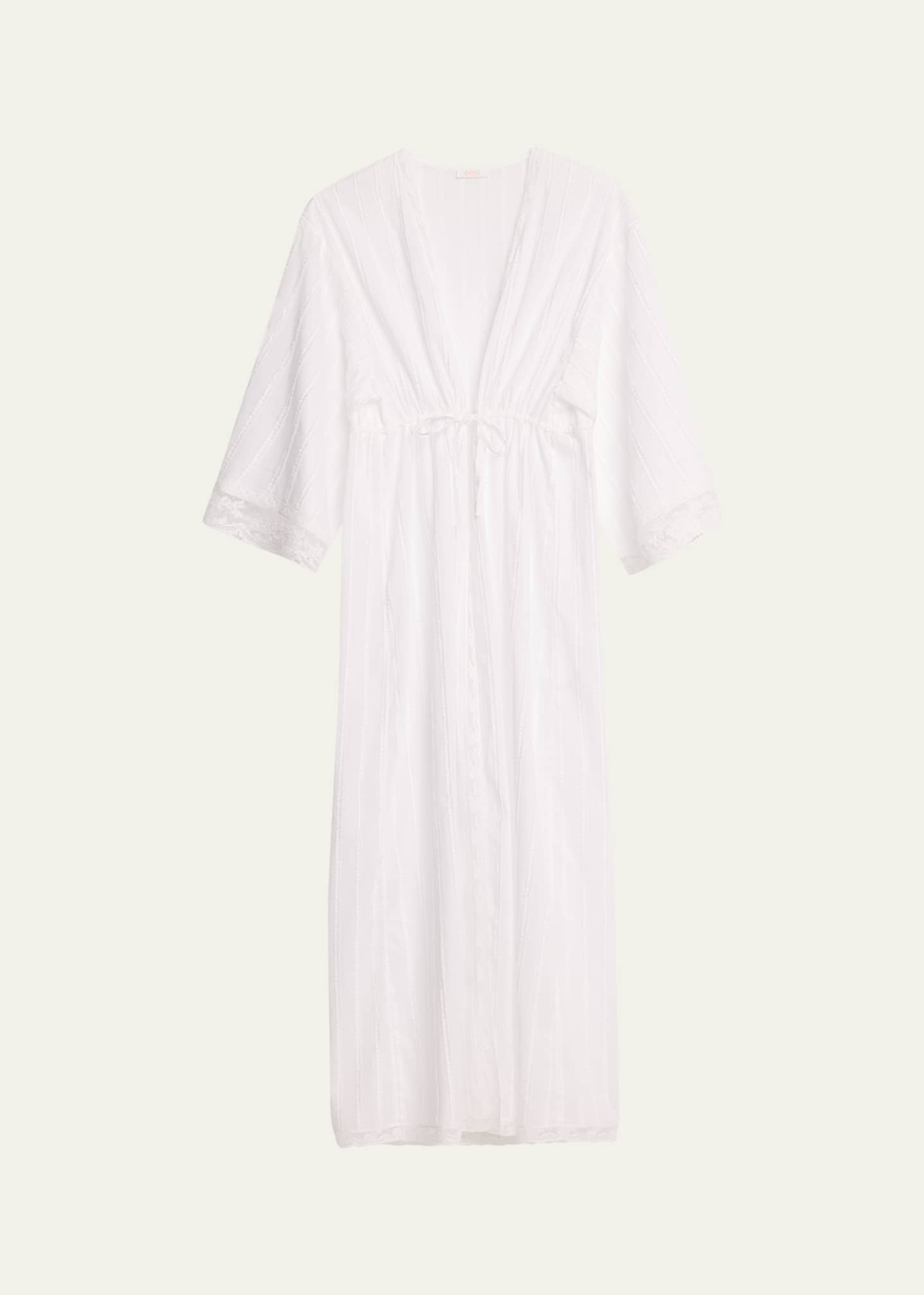 Eres Lactee Striped LaceTrim Cotton Robe Bergdorf Goodman