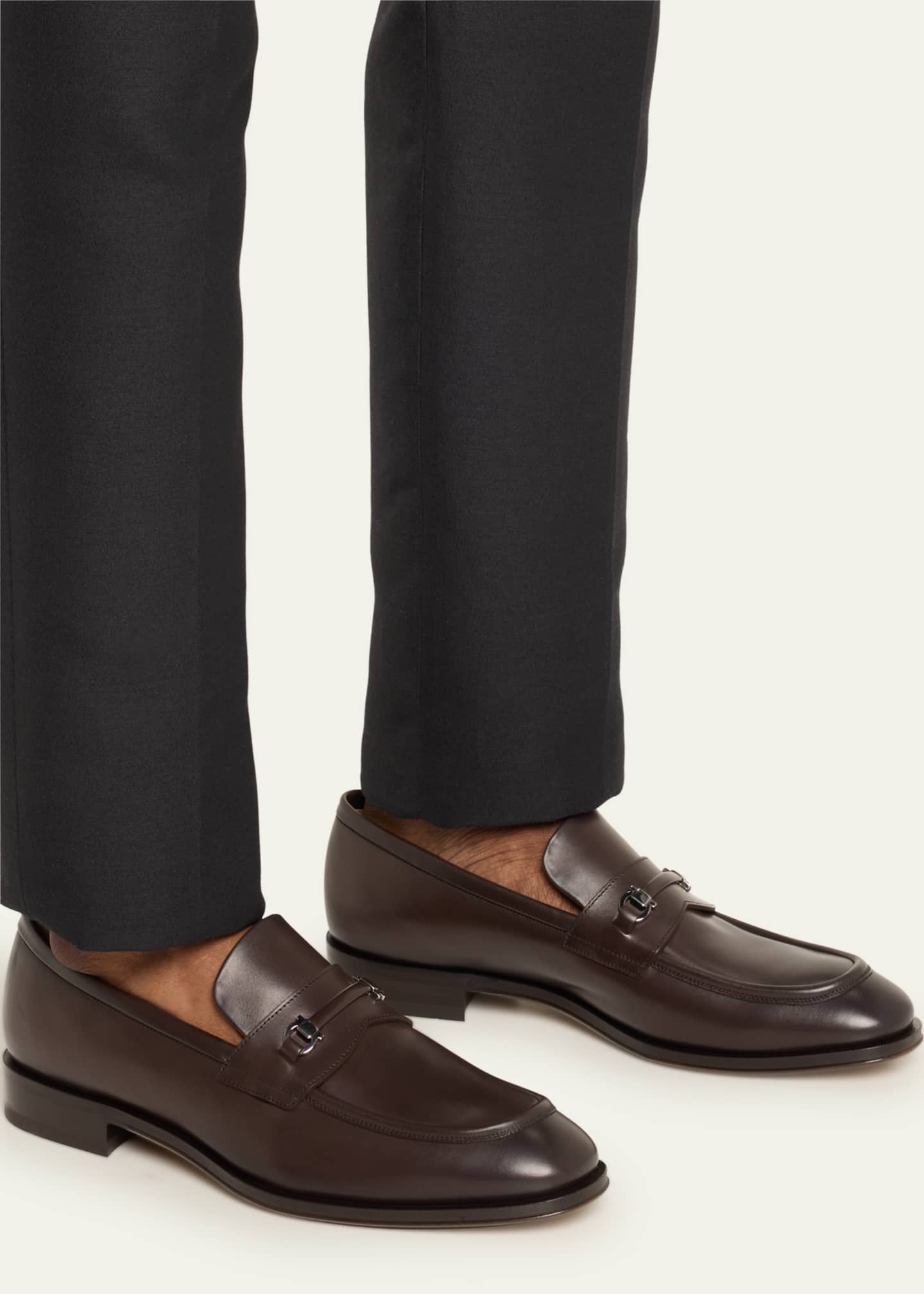 Ferragamo Men's Desmond Mini Gancini Leather Bit Loafers Image 2 of 5