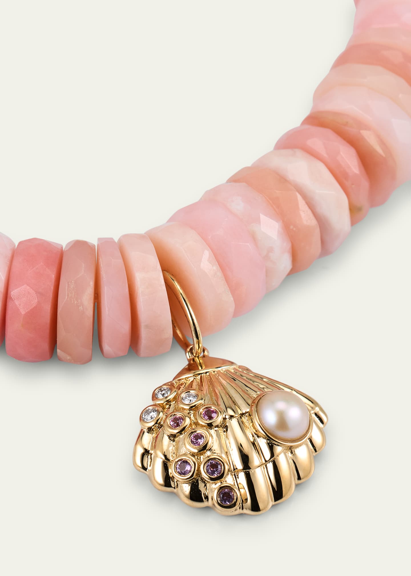 Sydney Evan 14K Gold Amethyst Pearl Clam Shell Charm Bracelet