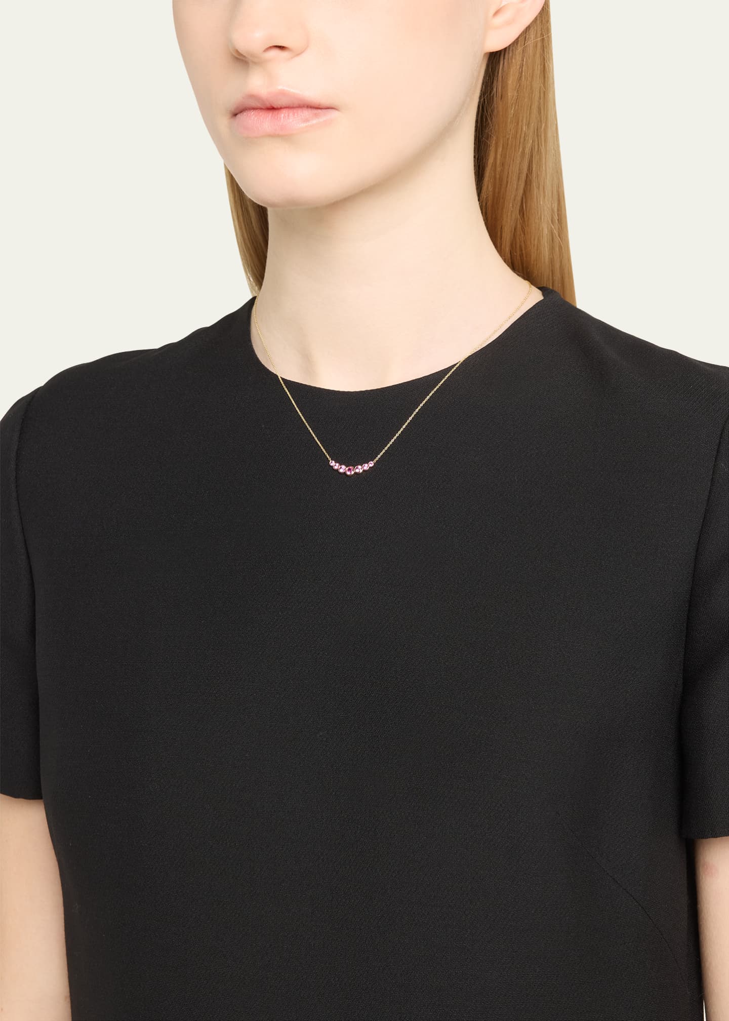 Sydney Evan 14K Graduated Bezel Curve Bar Necklace with Pink Sapphires Image 2 of 4