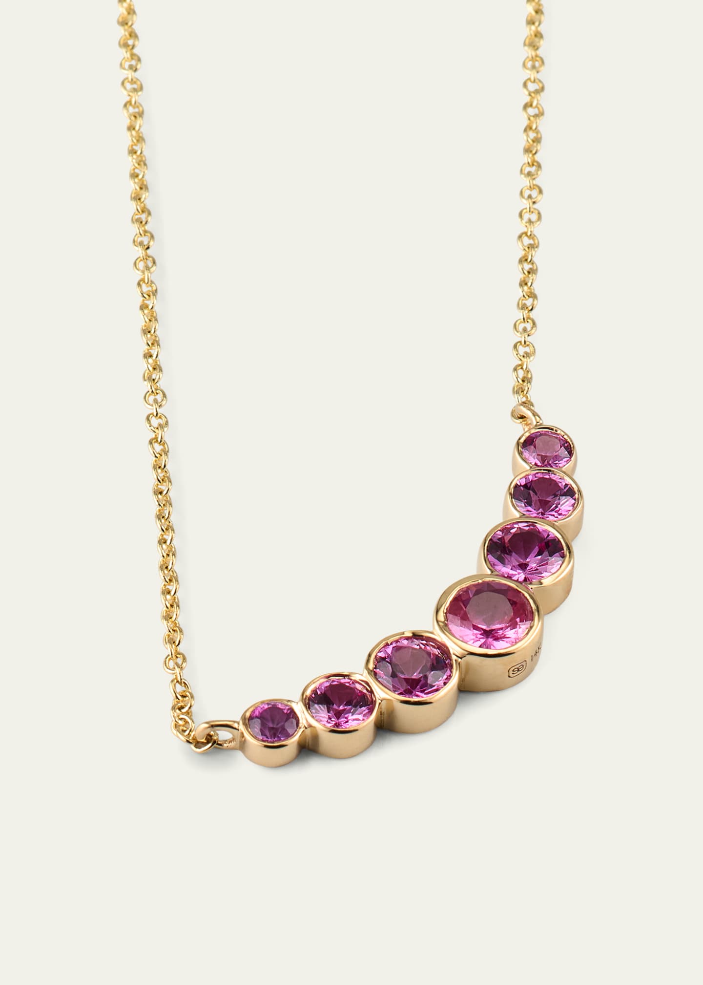 Sydney Evan 14K Graduated Bezel Curve Bar Necklace with Pink Sapphires Image 3 of 4