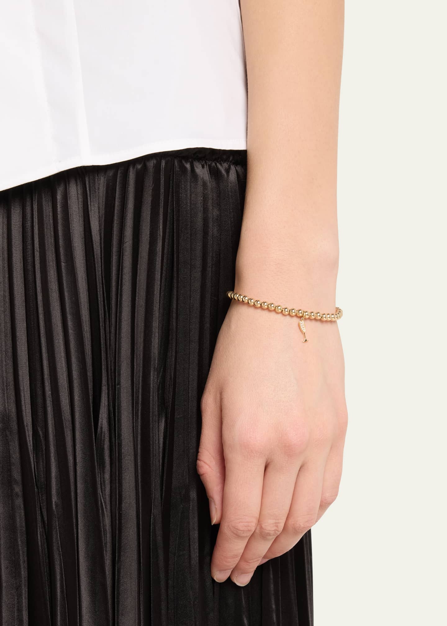 Sydney Evan Small Champagne Glass Charm on 14K Yellow Gold Ball Bracelet Image 2 of 4