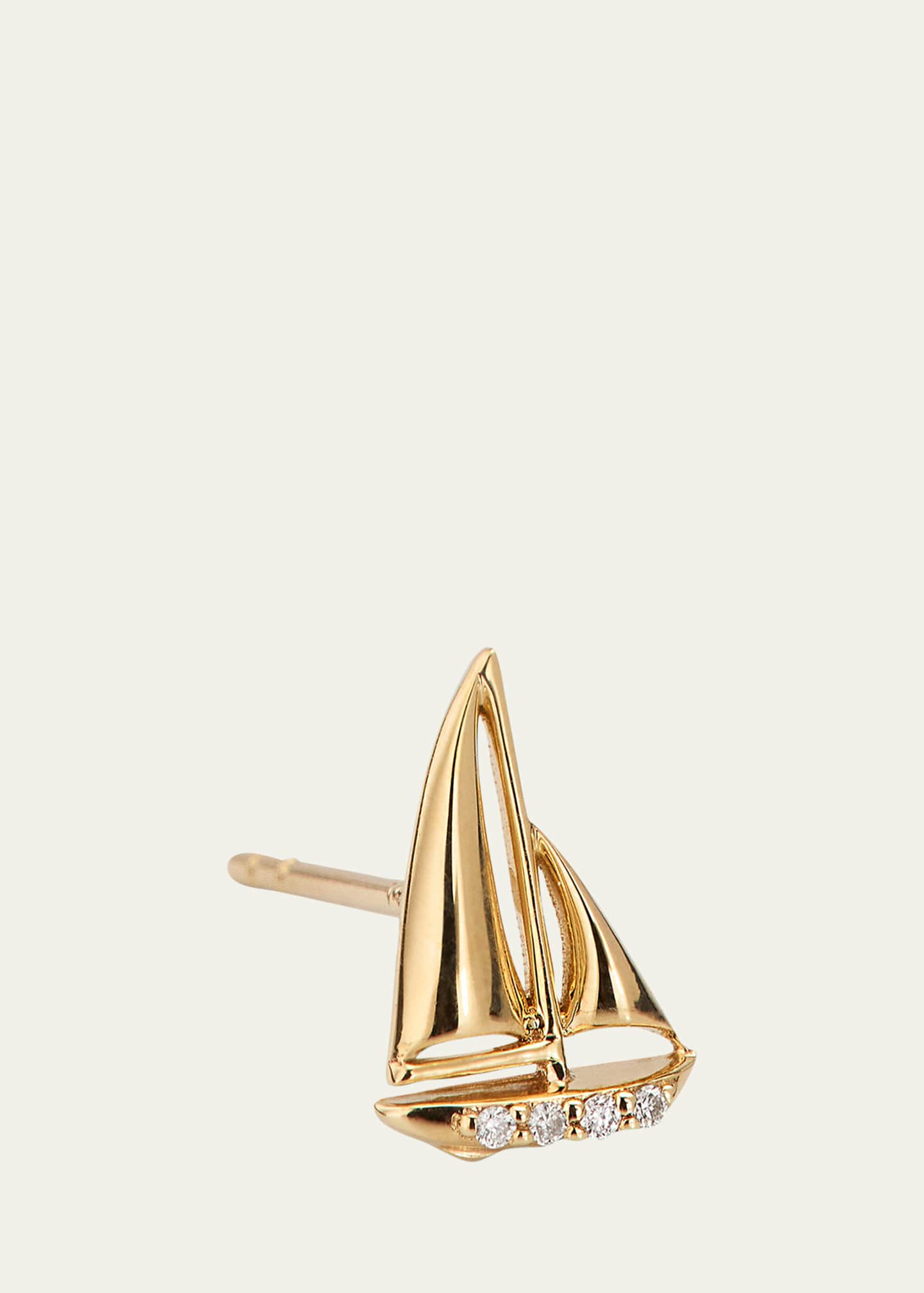 Sydney Evan 14K Yellow Gold Diamond Sailboat Stud Earring, Single Image 3 of 4
