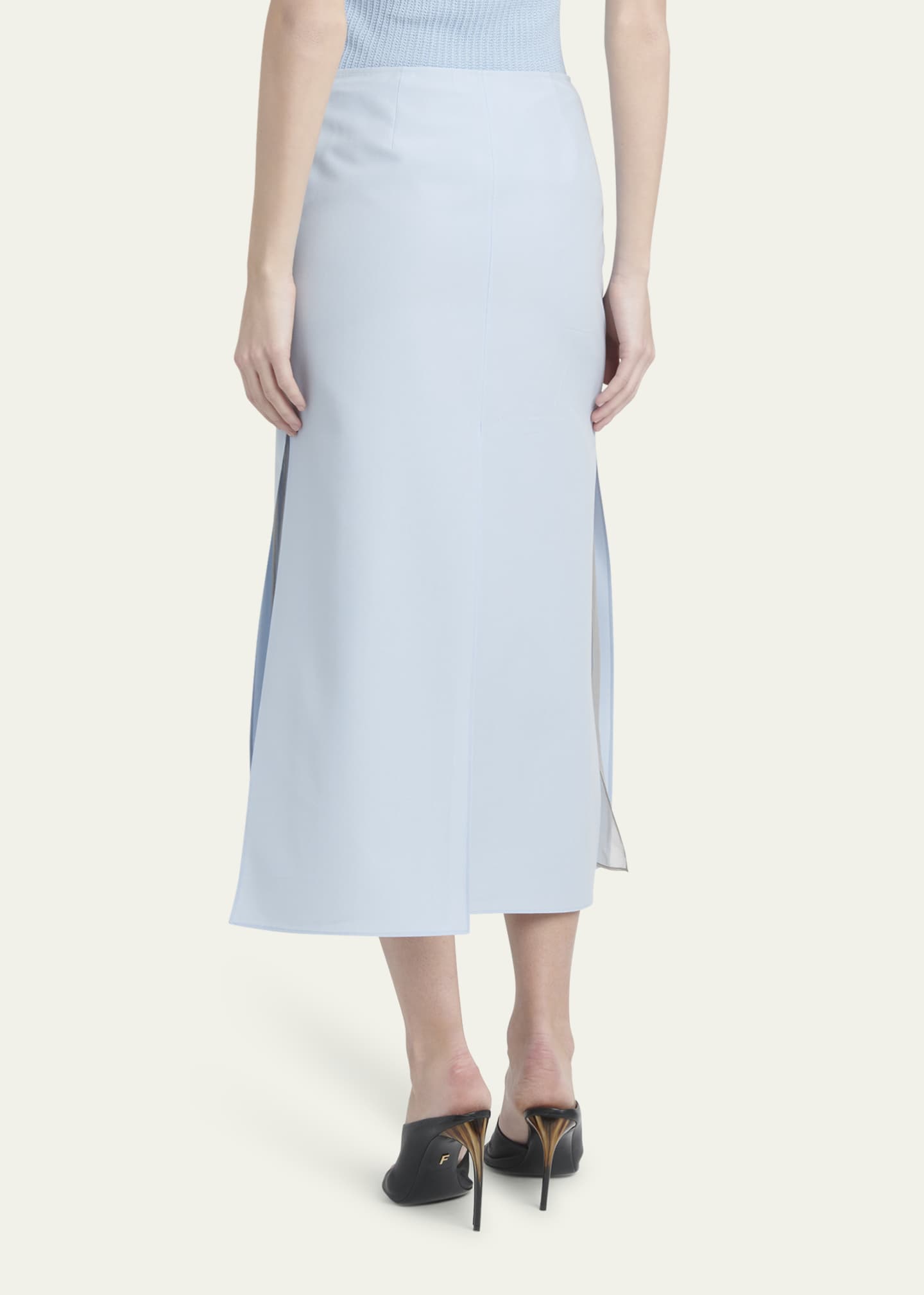 Ferragamo Wool Silk Slit Midi Skirt Image 3 of 5