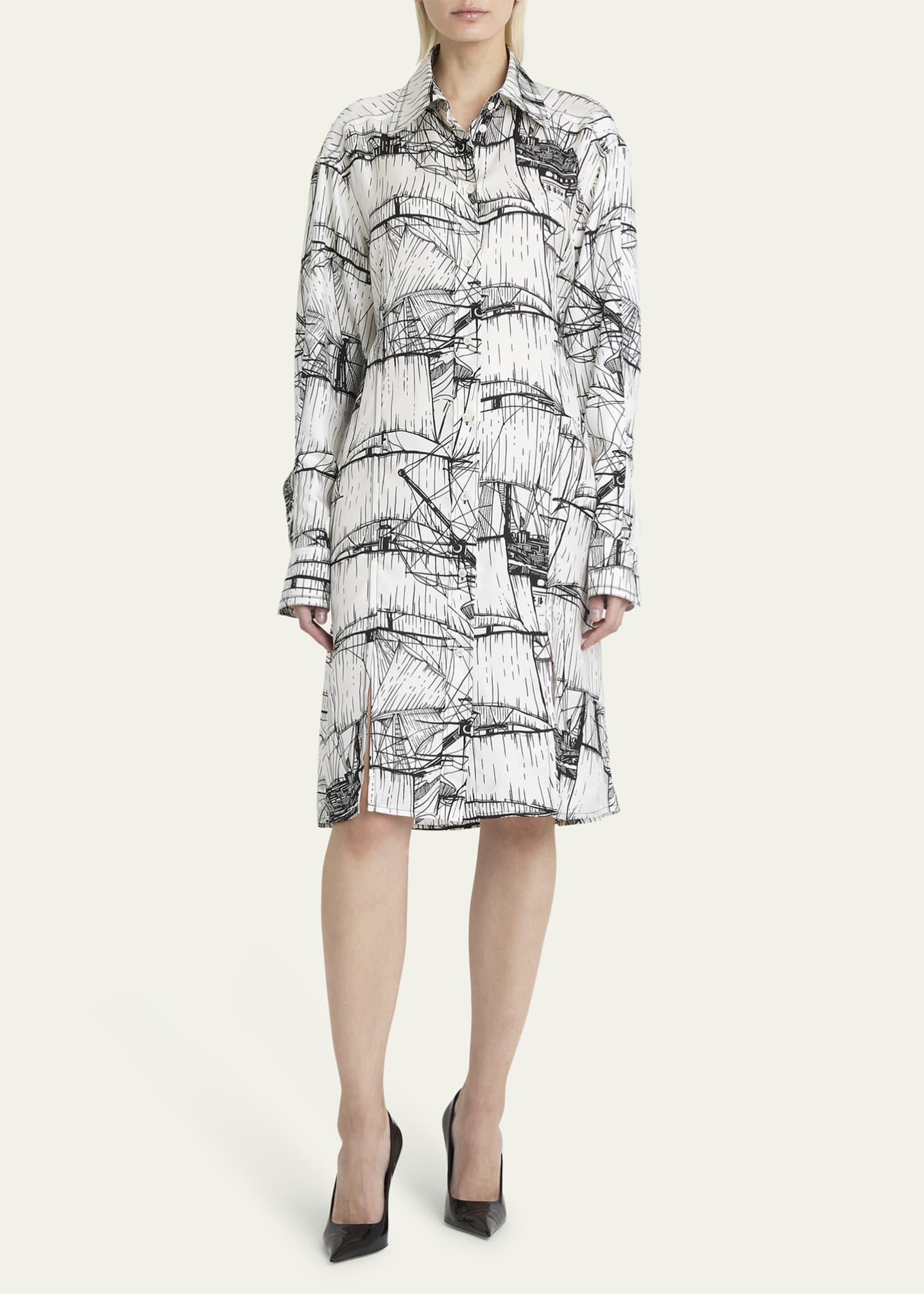Ferragamo Nautical Printed Silk Shirtdress Image 2 of 5