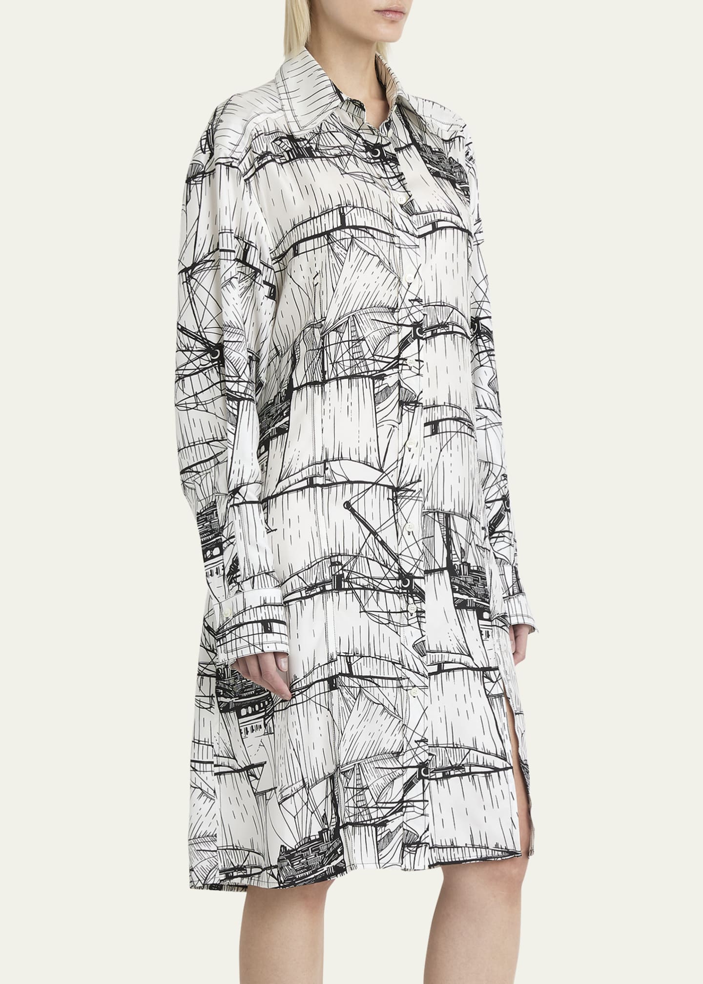Ferragamo Nautical Printed Silk Shirtdress Image 4 of 5