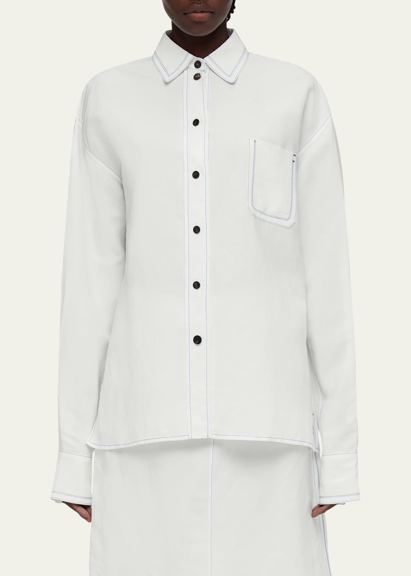 Ferragamo Button-Front Shirt with Contrast Stitching Image 4 of 5