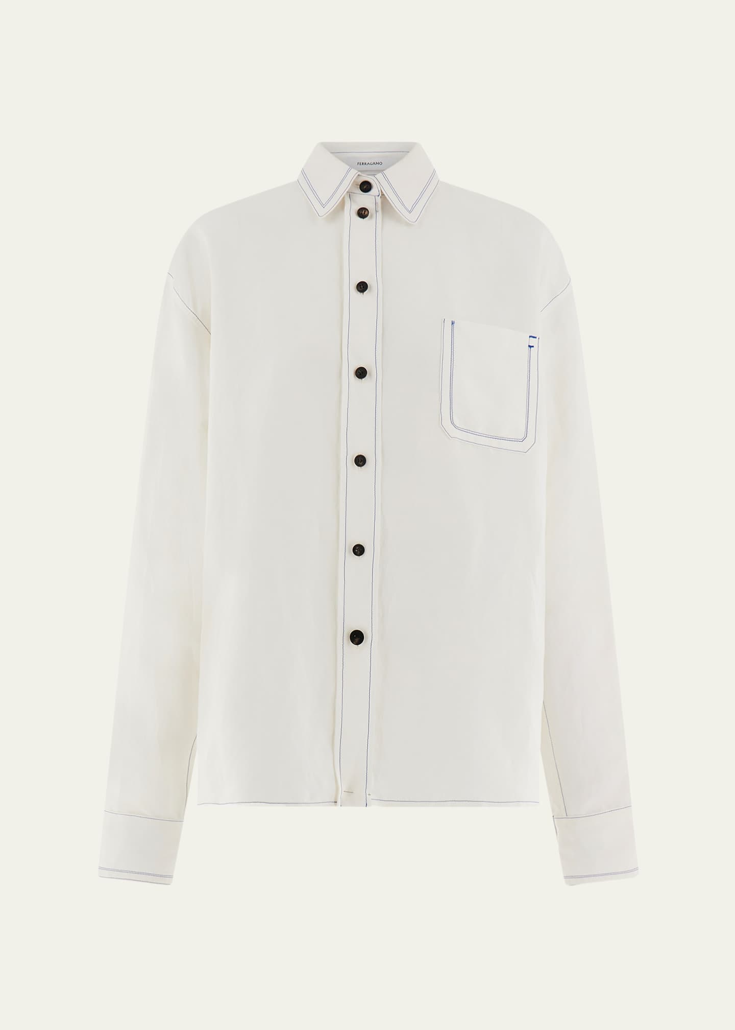 Ferragamo Button-Front Shirt with Contrast Stitching Image 1 of 5