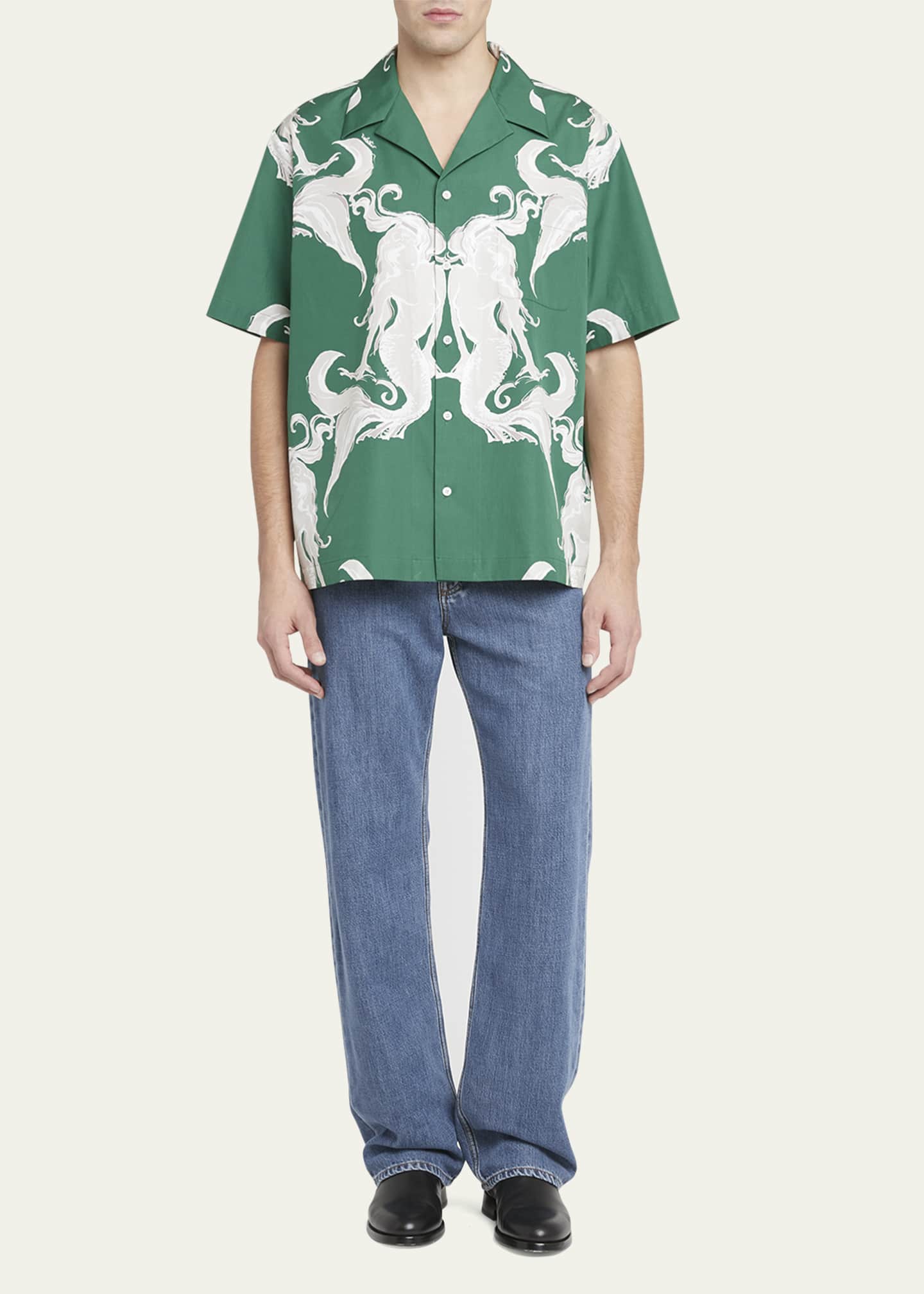 Valentino Garavani Men's Metamorphose Wall-Print Camp Shirt Image 2 of 5