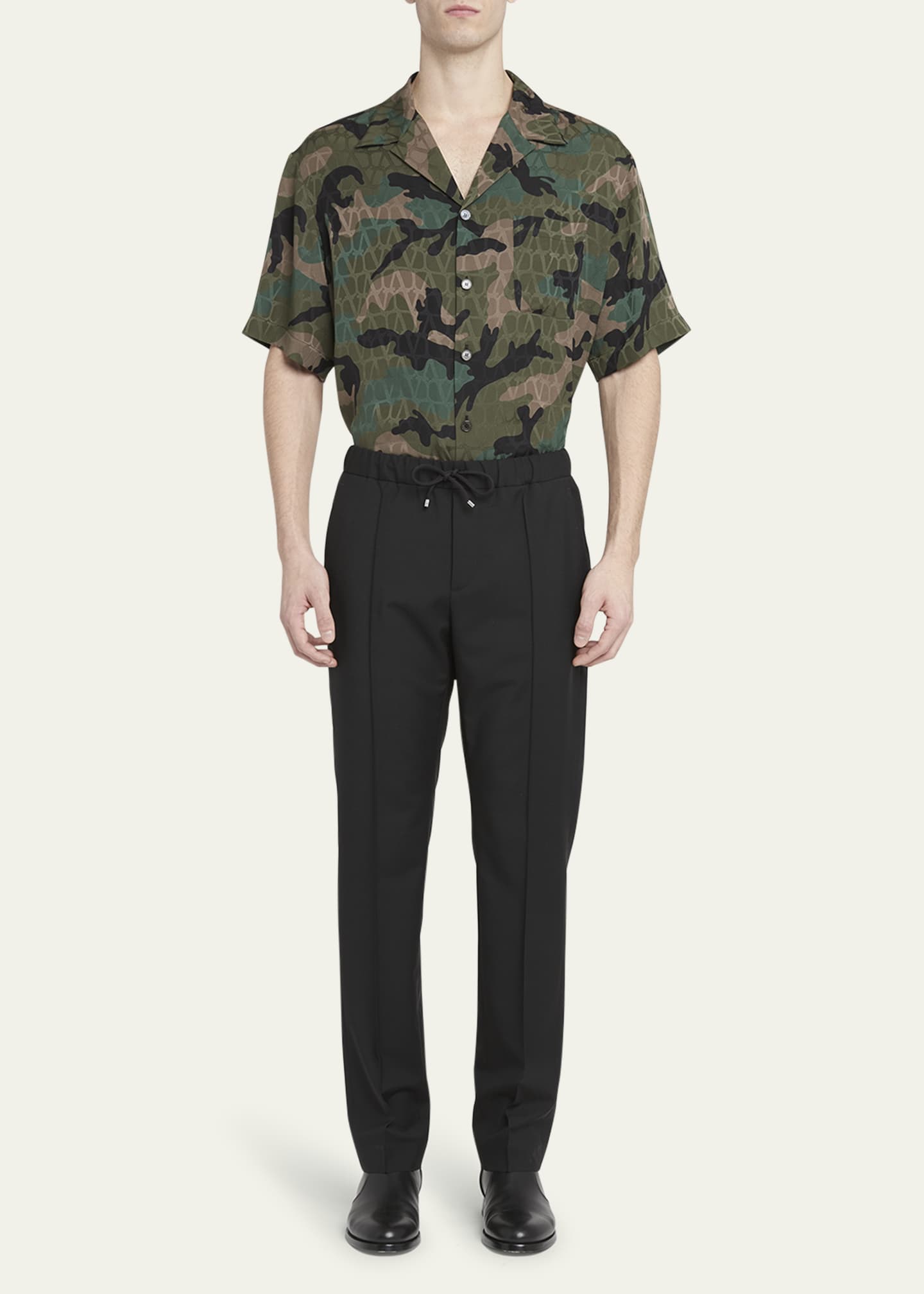Valentino Garavani Men's Pintuck Elastic-Waist Pants Image 2 of 5