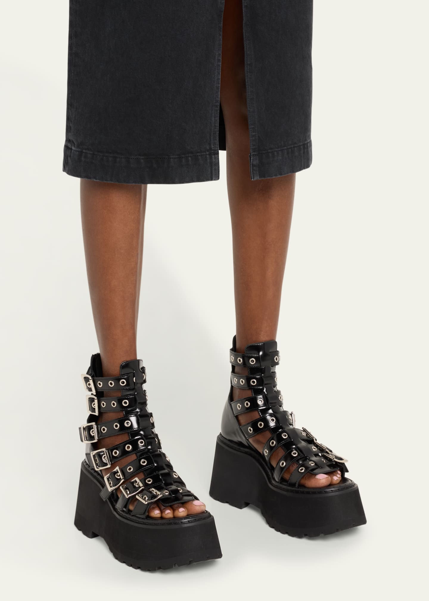 Junya Watanabe Glossy Leather Multi Buckle Platform Sandals Image 2 of 5