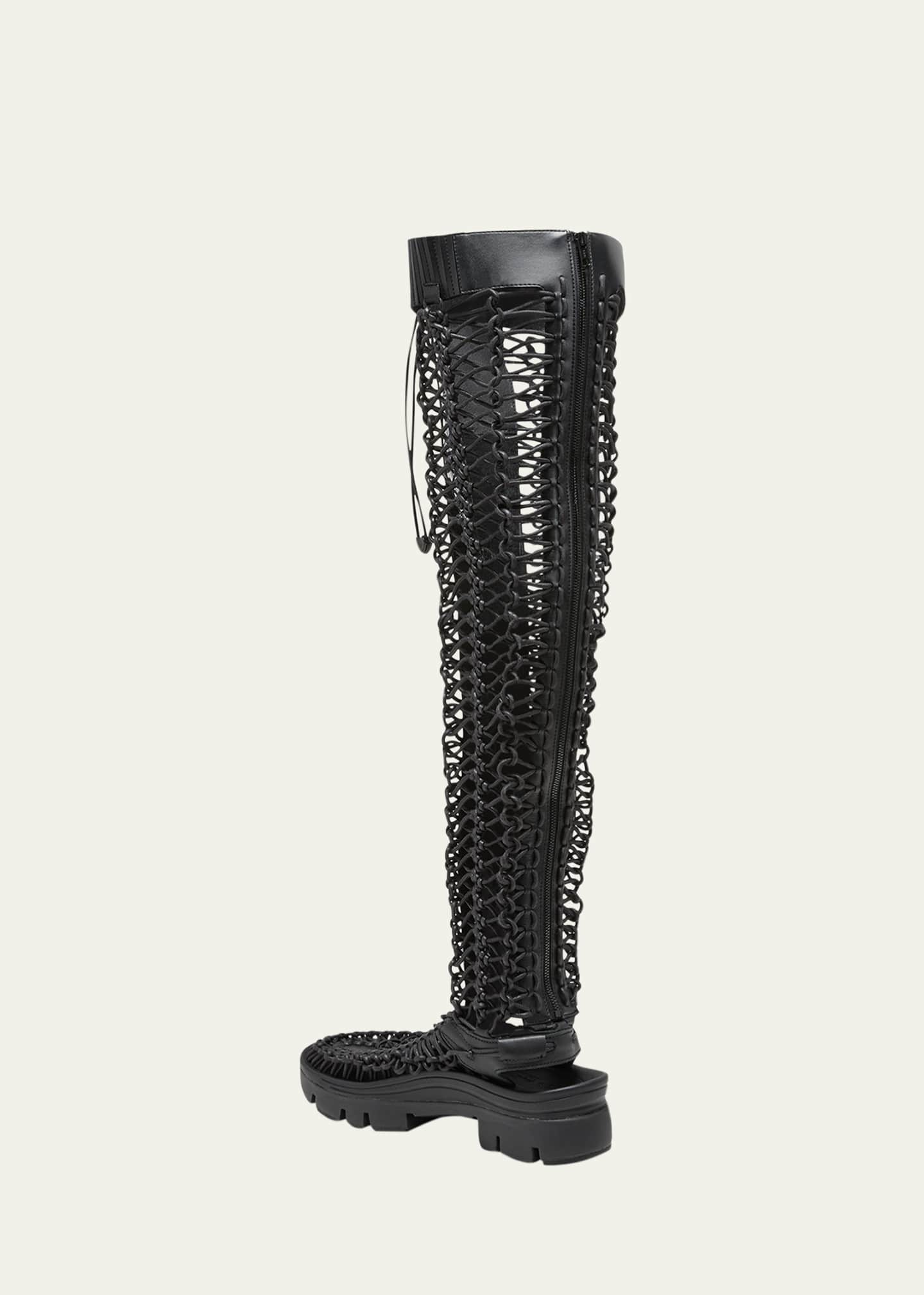 Noir Kei Ninomiya Leather Net Over-The-Knee Lace Boots Image 4 of 5