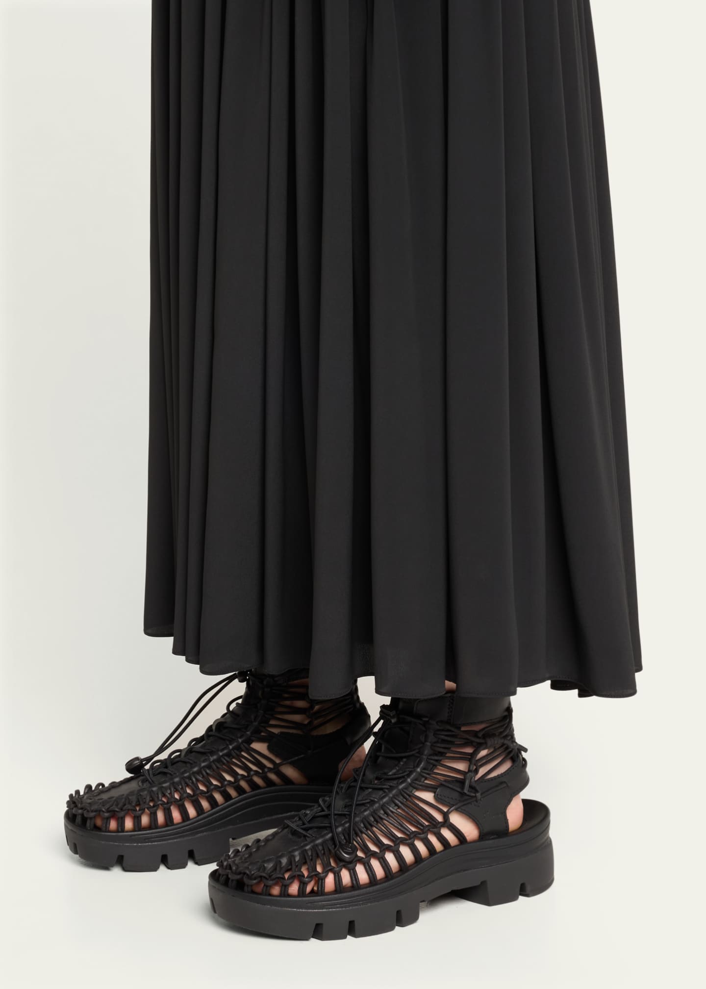 Noir Kei Ninomiya Leather Net Lace-Up Ankle Booties