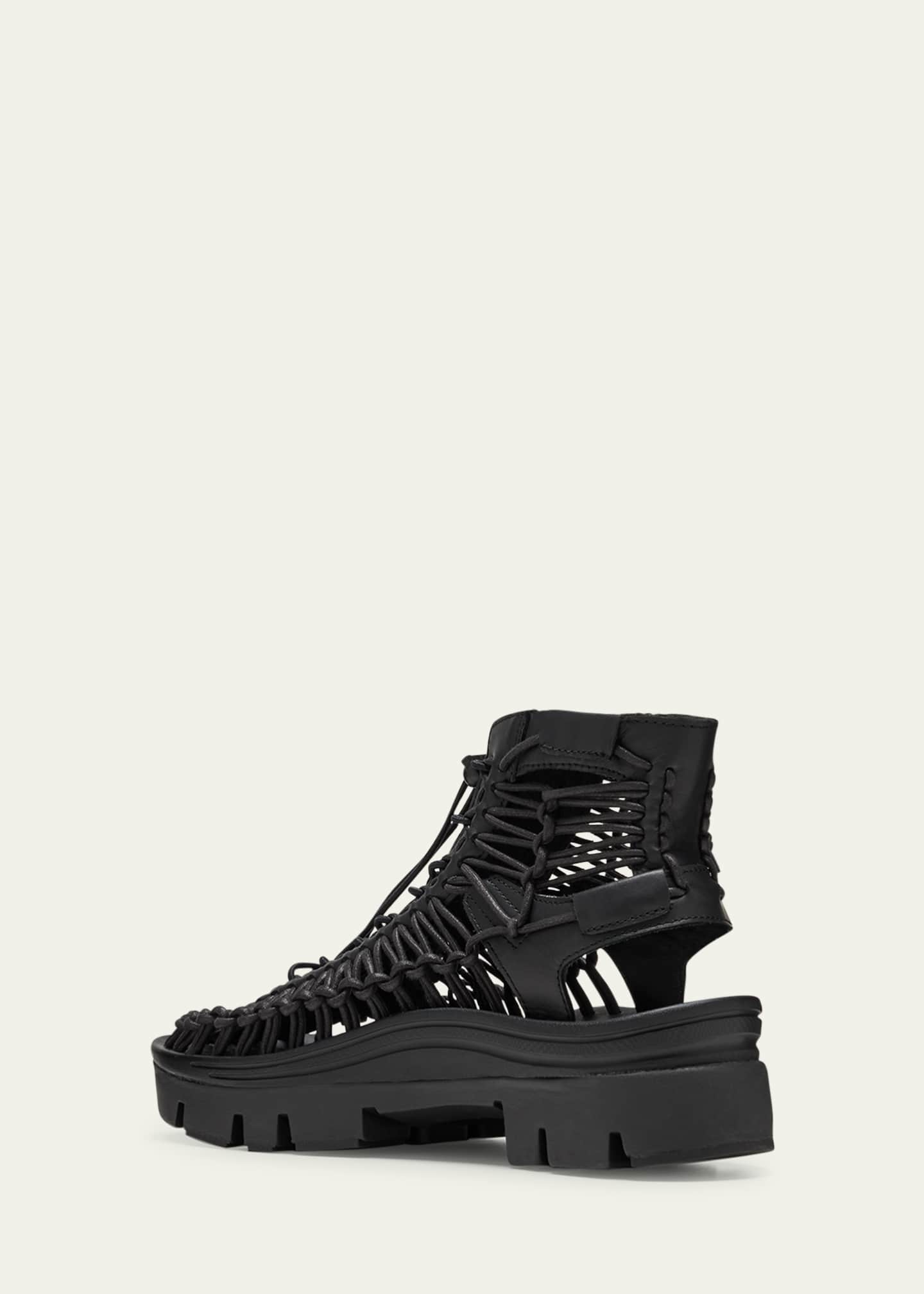 Noir Kei Ninomiya Leather Net Lace-Up Ankle Booties Image 4 of 5
