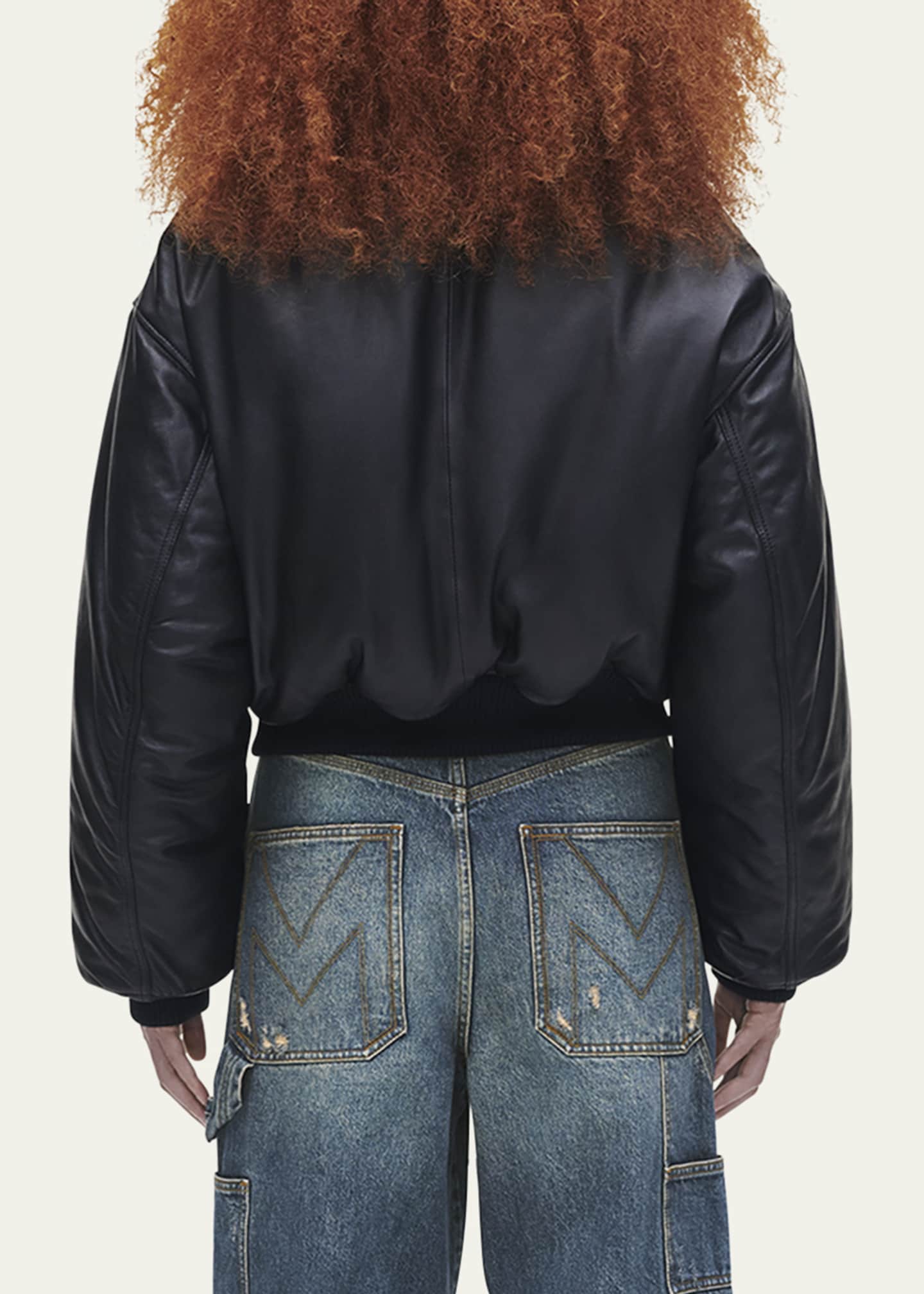 Puffy leather bomber jacket best sale