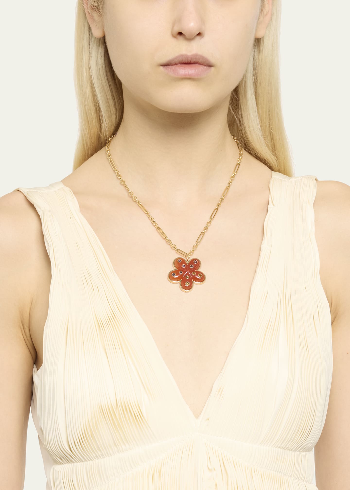 Brent Neale 18K Carved Carnelian Flower Necklace Image 2 of 4