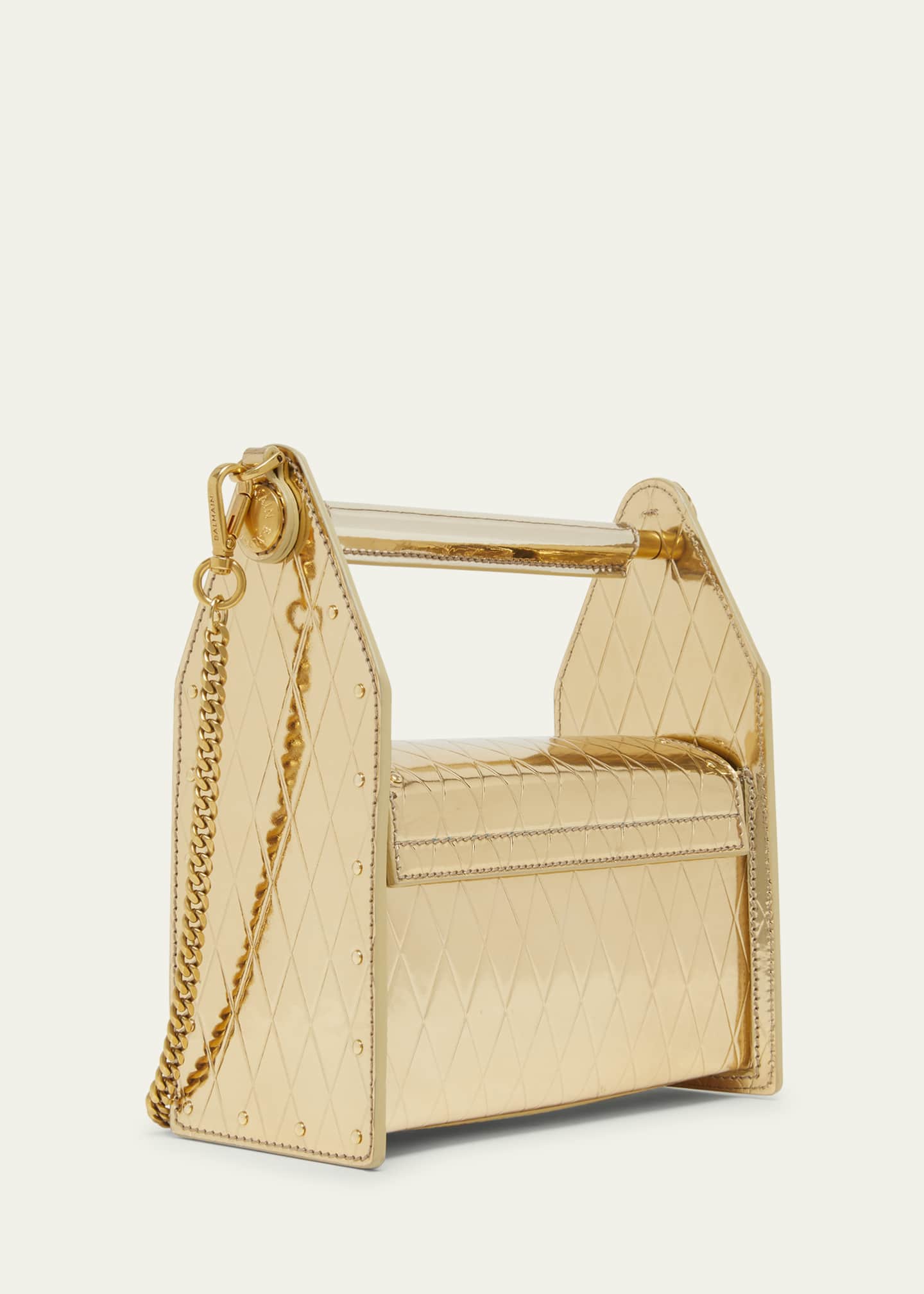 Balmain Garden Tool Box Shoulder Bag in Reflective Leather Image 3 of 5