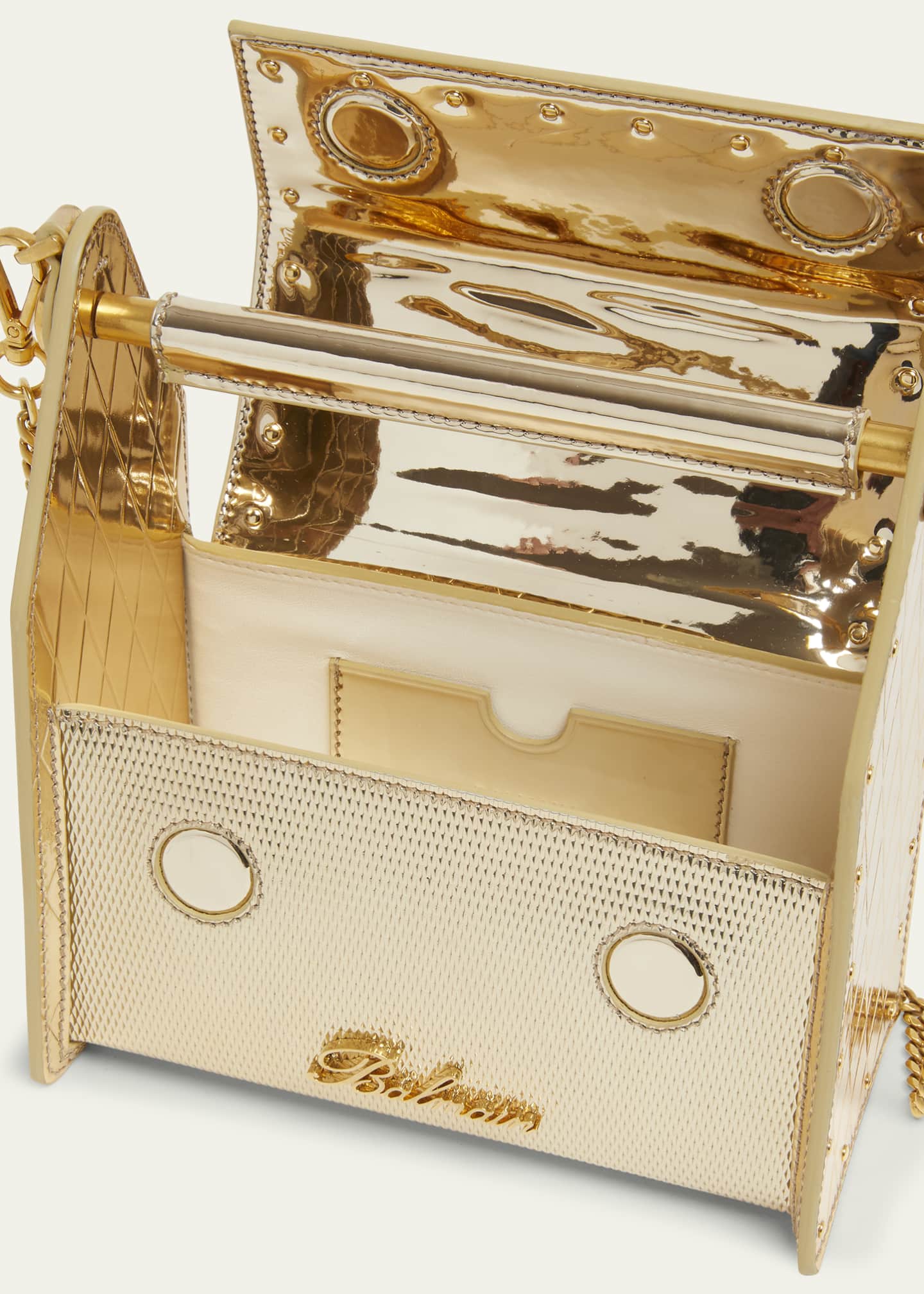 Balmain Garden Tool Box Shoulder Bag in Reflective Leather Image 4 of 5