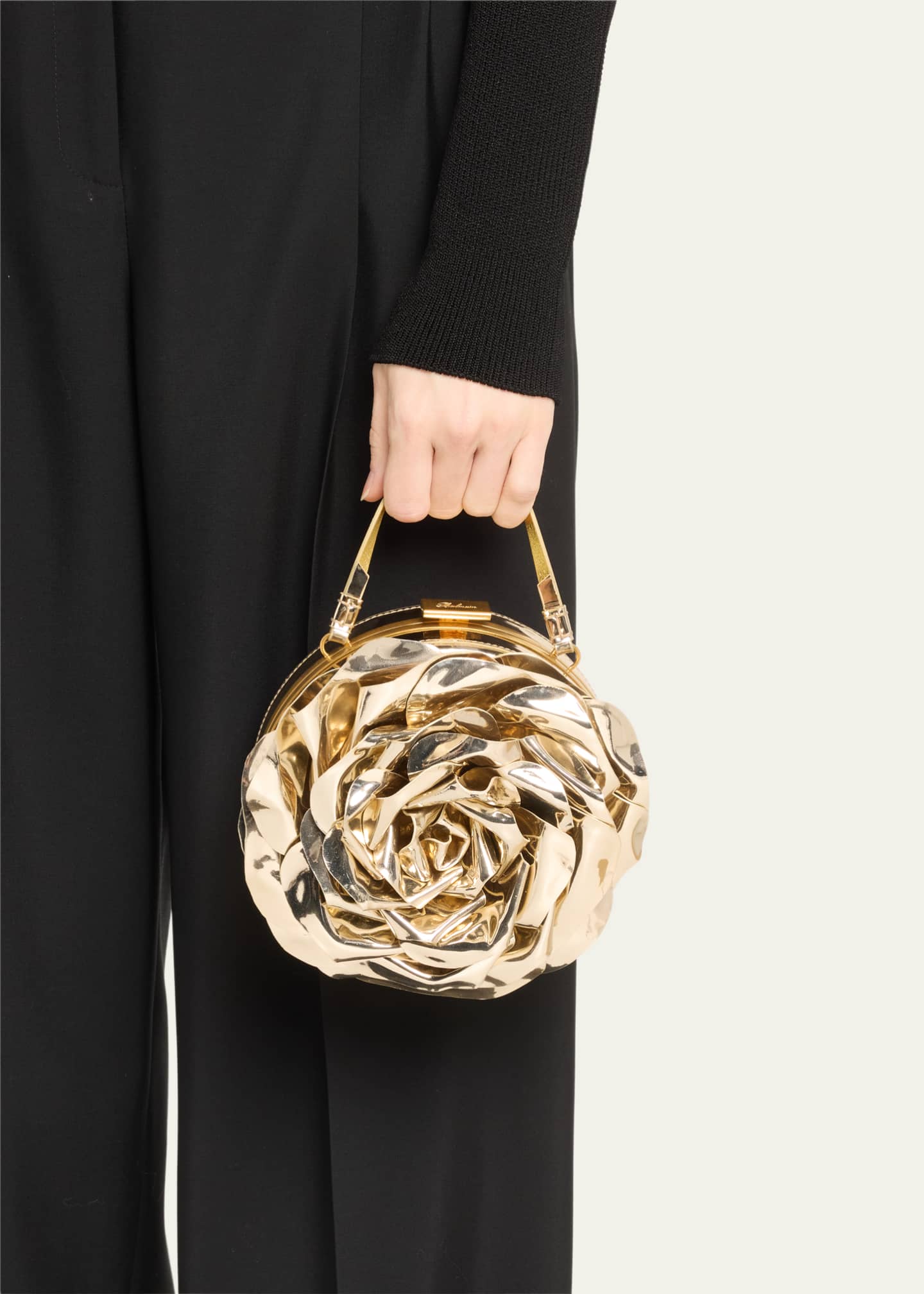 Balmain Rose Minaudiere in Reflective Leather Image 2 of 5