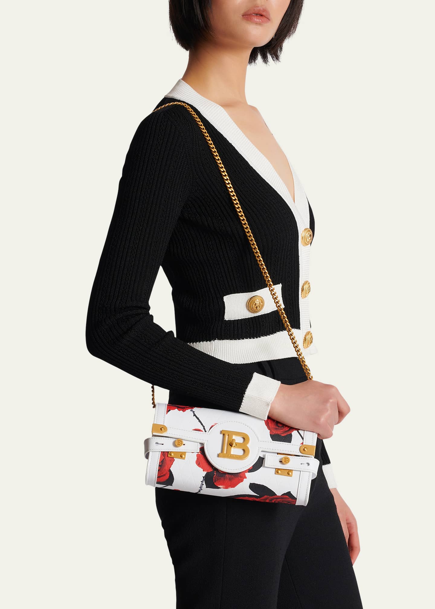 Balmain BBuzz 23 Wallet on a Chain in Rose Printed Leather Image 2 of 4