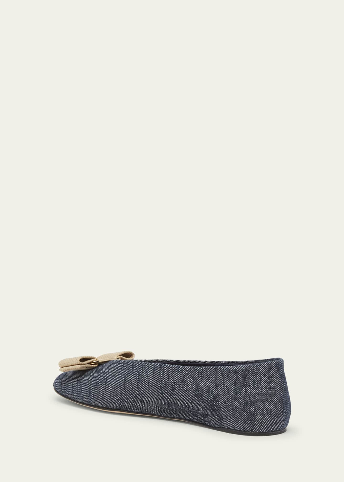 Ferragamo Vanna Denim Bow Ballerina Flats Image 2 of 3