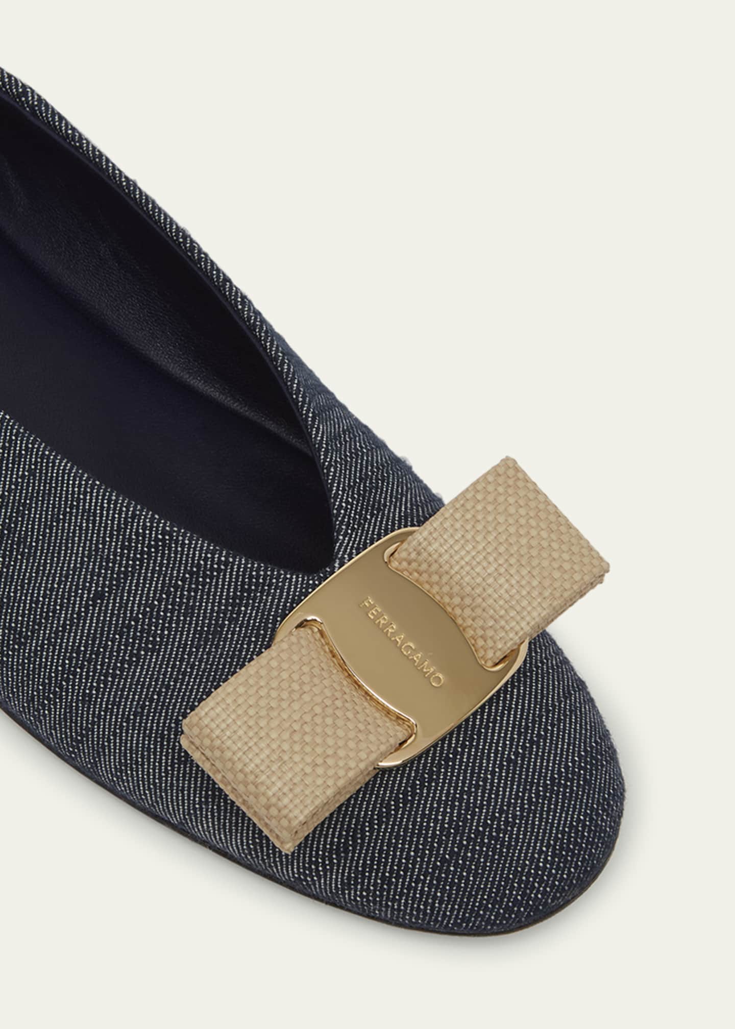 Ferragamo Vanna Denim Bow Ballerina Flats Image 3 of 3