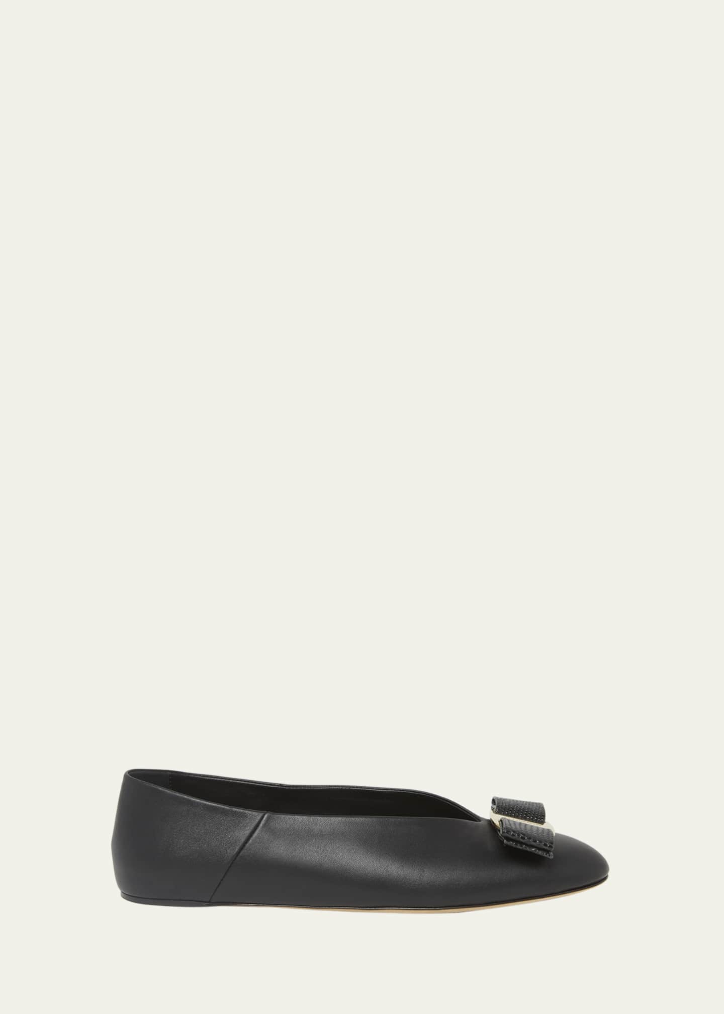 Ferragamo Vanna Calfskin Bow Ballerina Flats Image 1 of 3