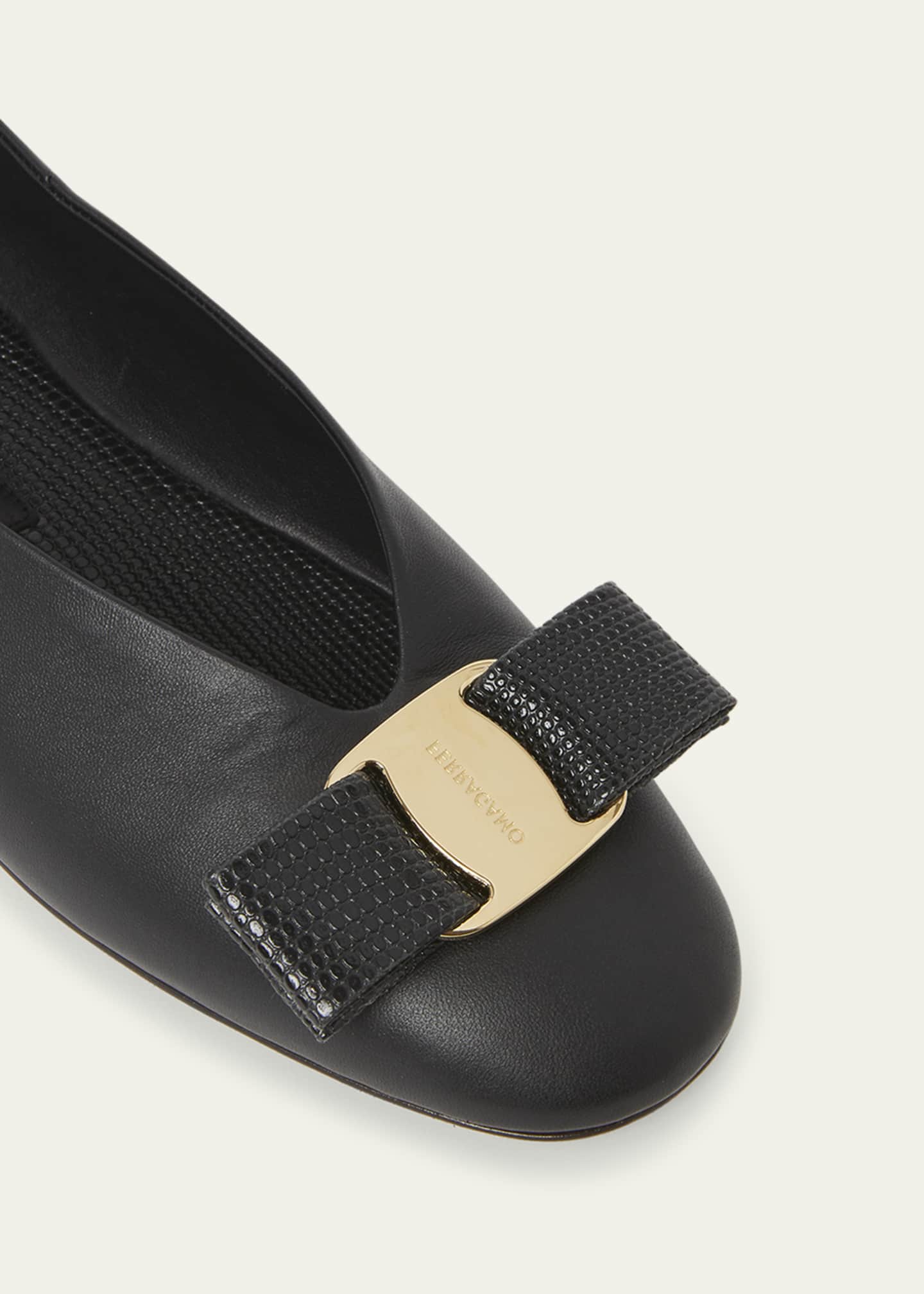 Ferragamo Vanna Calfskin Bow Ballerina Flats Image 3 of 3