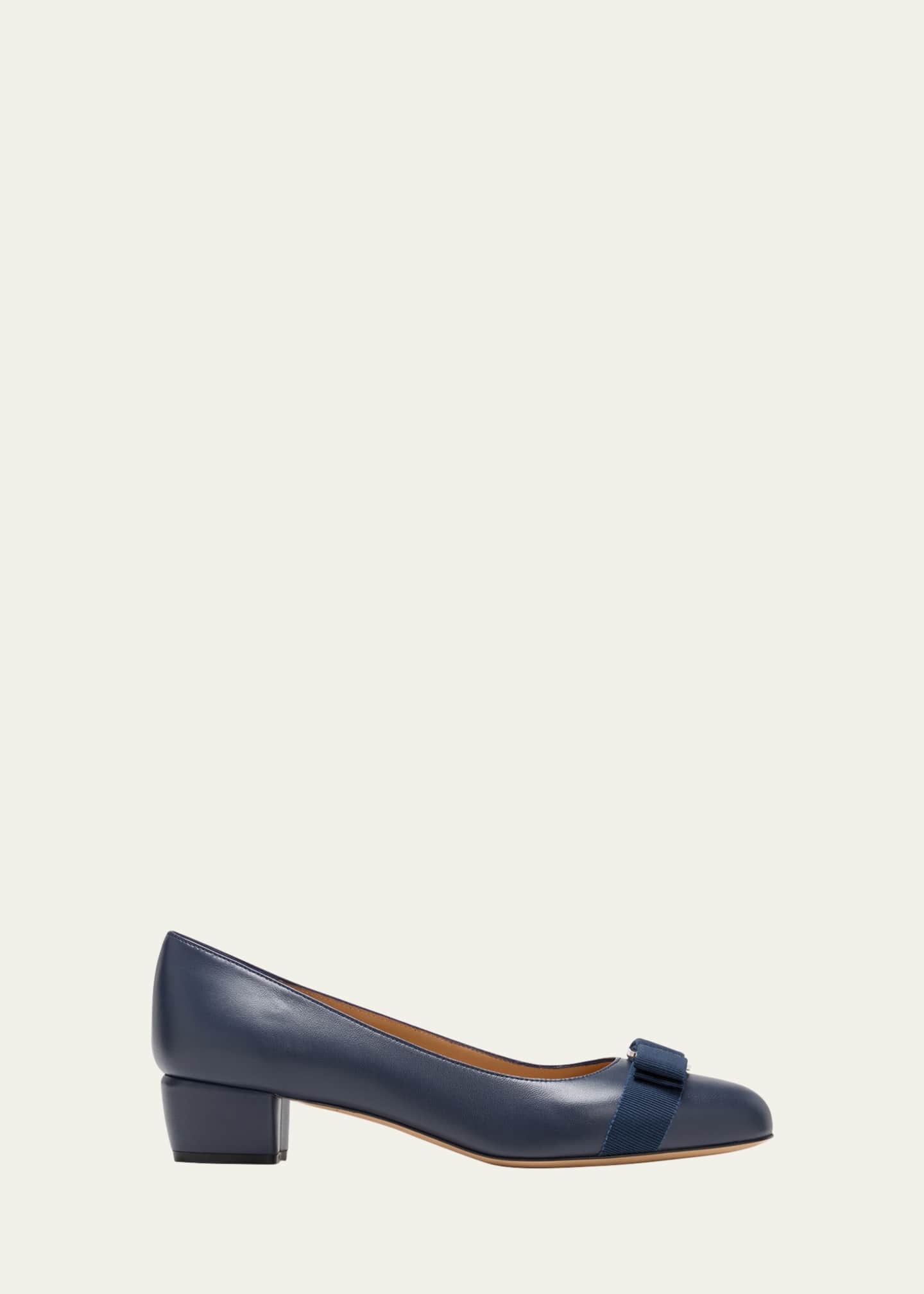 Ferragamo Vara Leather Bow Low Pumps Image 1 of 4