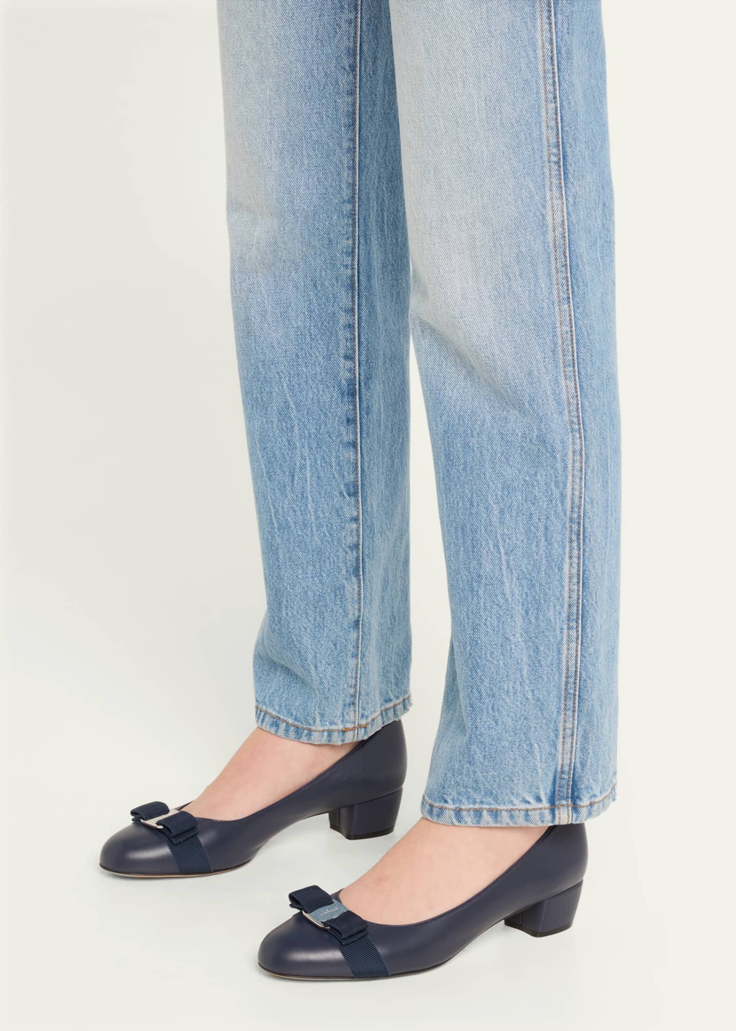 Ferragamo Vara Leather Bow Low Pumps Image 4 of 4