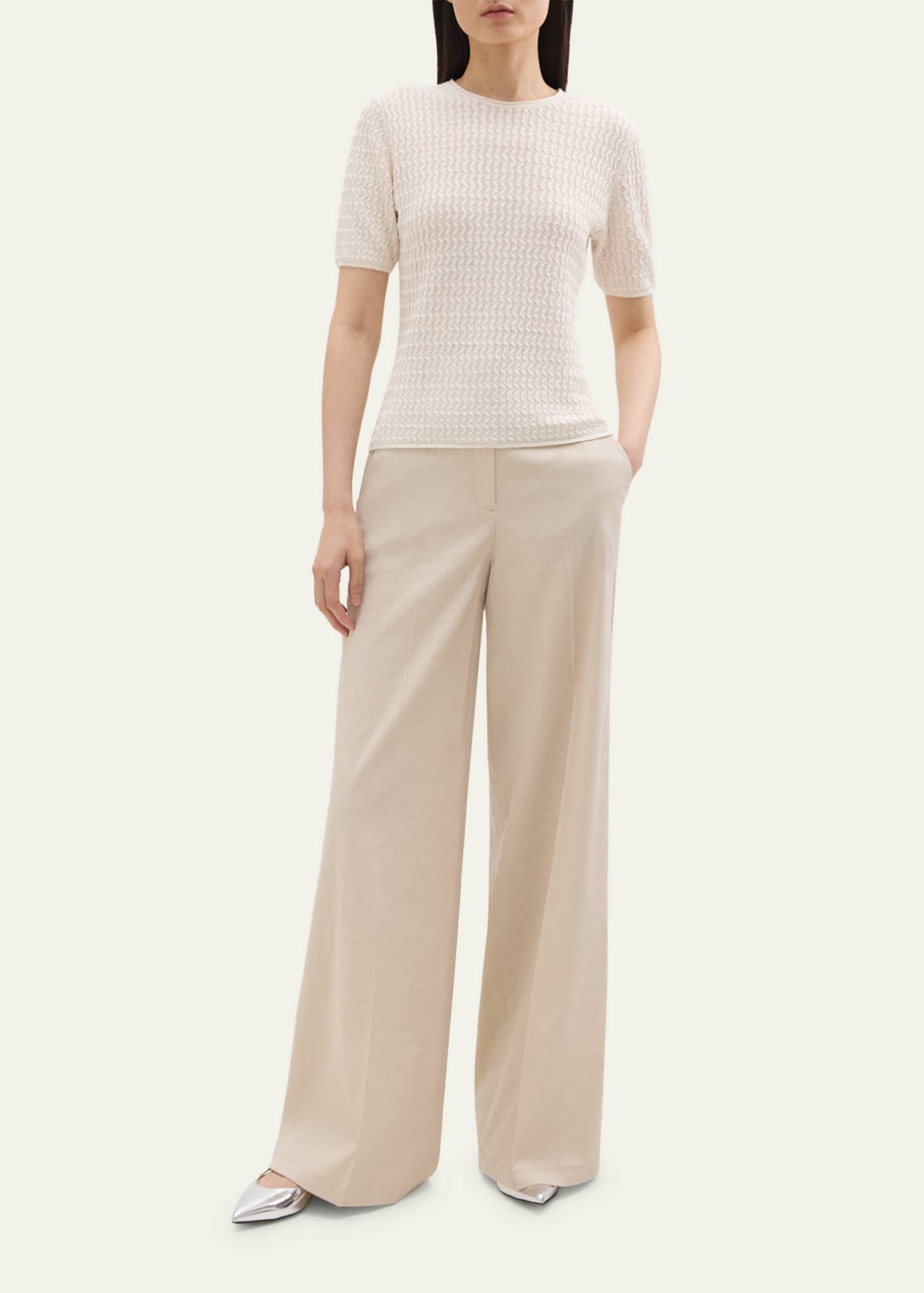 Theory Cap-Sleeve Cotton and Merino Wool Polo Top Image 2 of 5