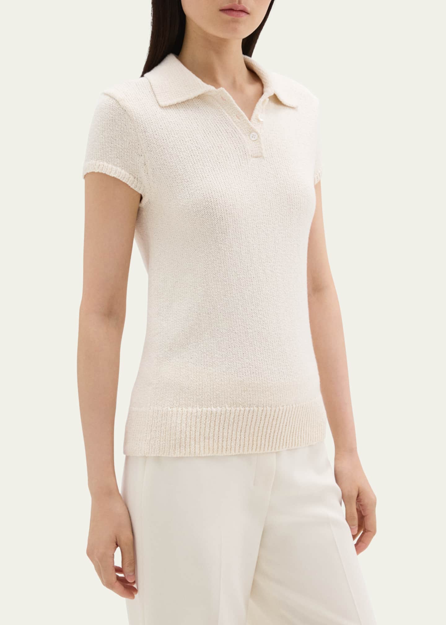 Theory Cap-Sleeve Cotton and Merino Wool Polo Top Image 4 of 5