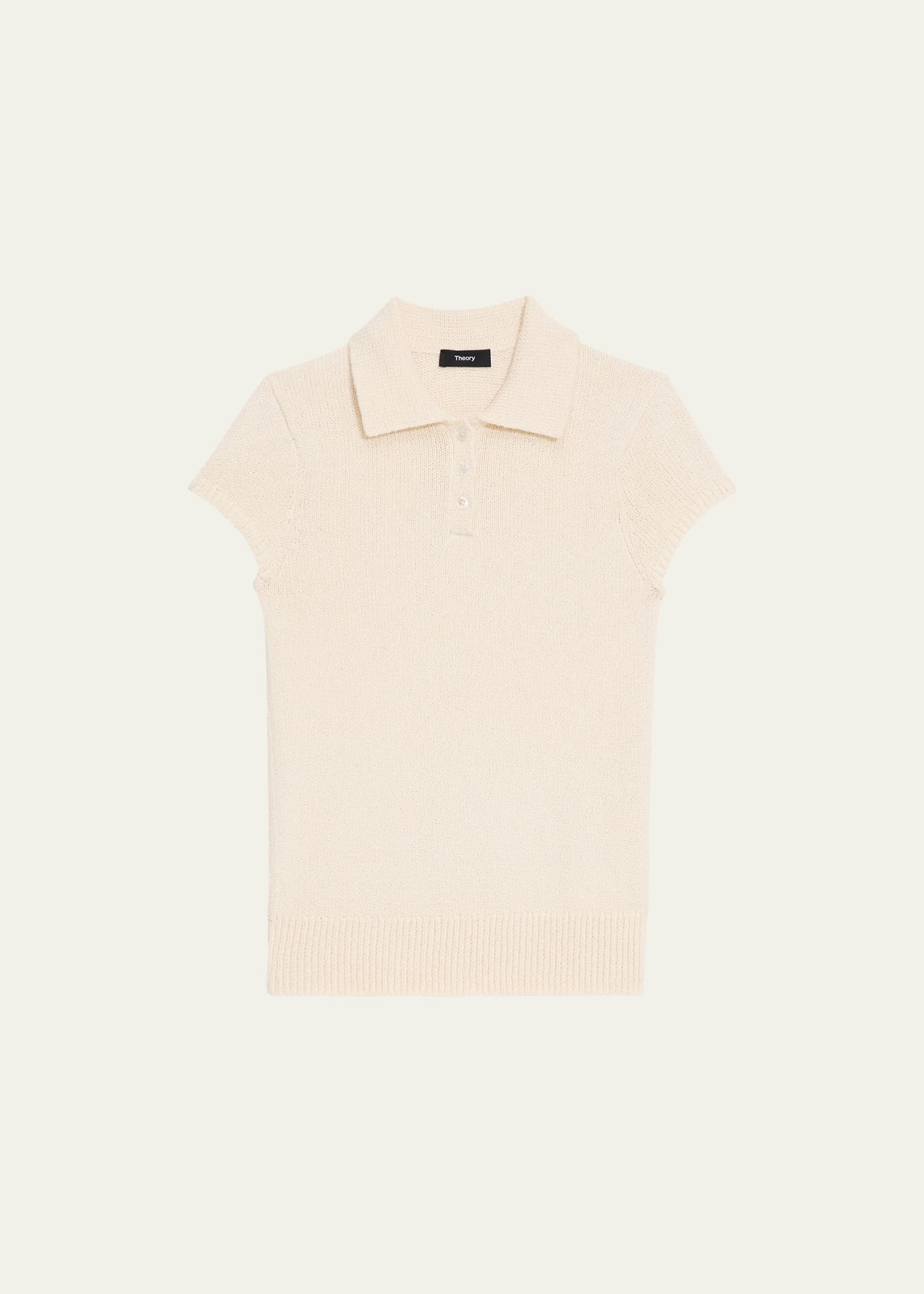 Theory Cap-Sleeve Cotton and Merino Wool Polo Top Image 1 of 5