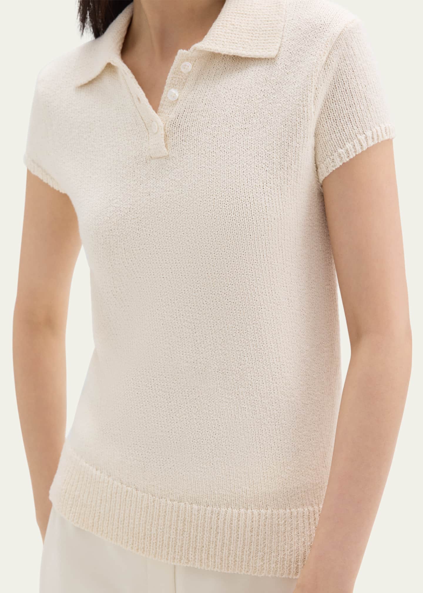 Theory Cap-Sleeve Cotton and Merino Wool Polo Top Image 5 of 5