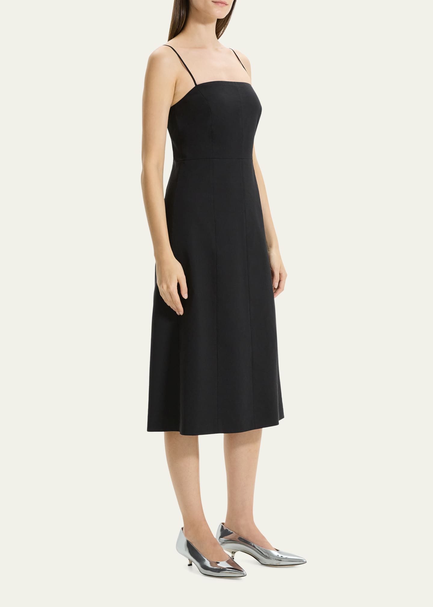 Theory Strappy A Line Linen Blend Midi Dress Bergdorf Goodman