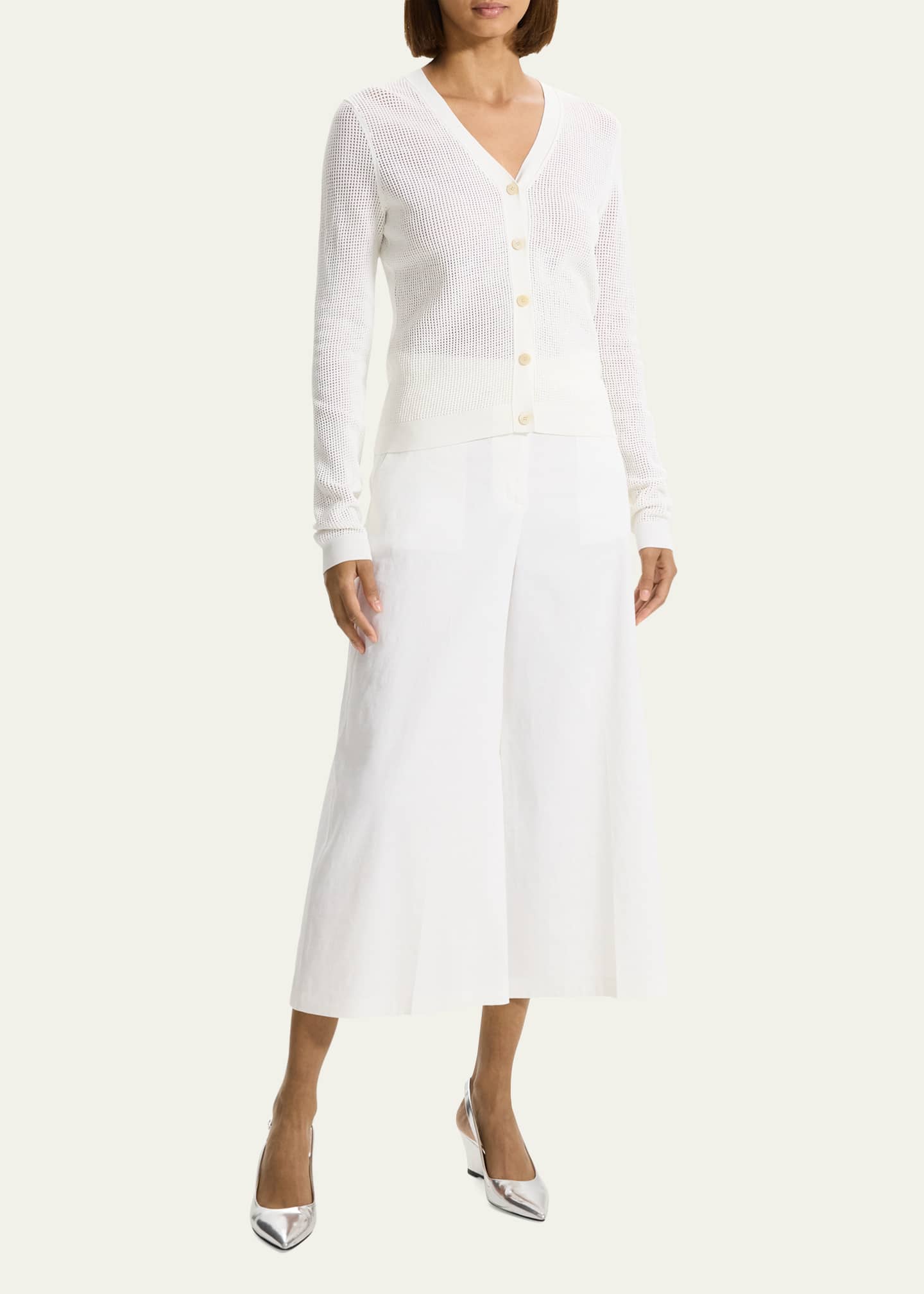 Theory Mini Pointelle Stitch Crepe Cardigan