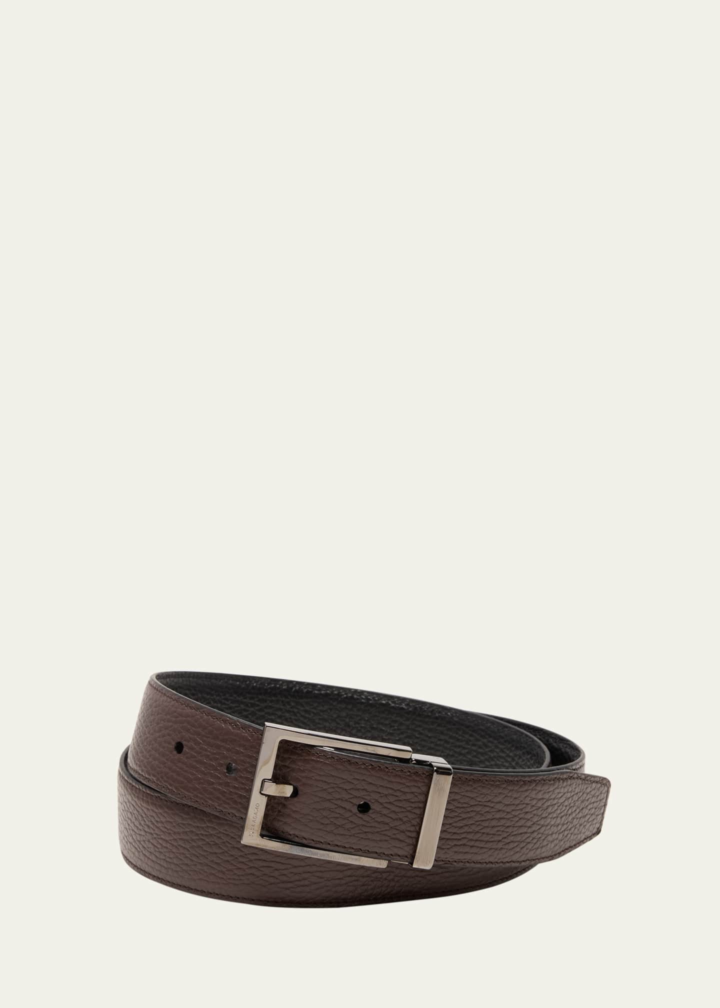 Ferragamo Men's Double Adjustable Square-Buckle Leather Belt Image 1 of 2