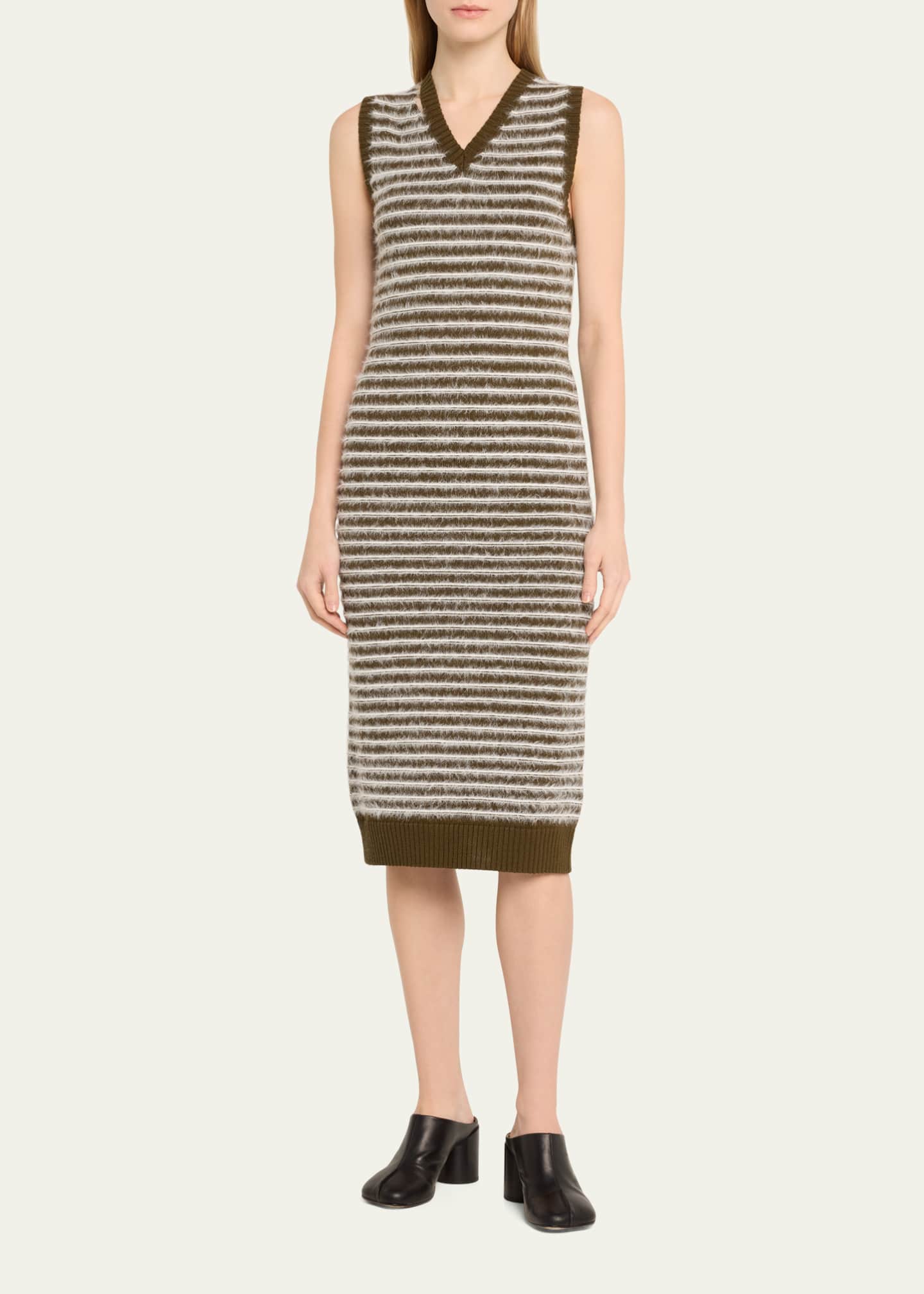 MM6 Maison Margiela Stripe V-Neck Midi Sweater Dress Image 2 of 5