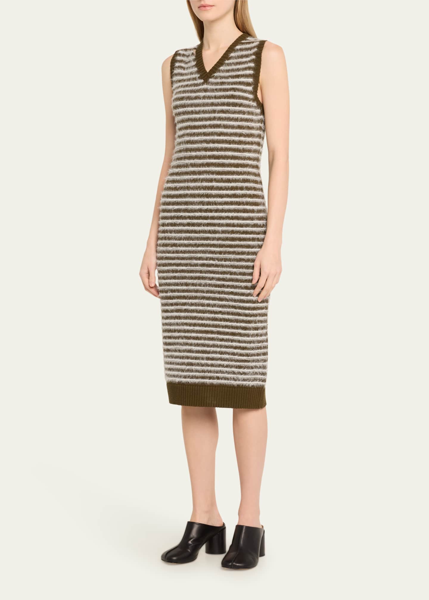 MM6 Maison Margiela Stripe V-Neck Midi Sweater Dress Image 4 of 5