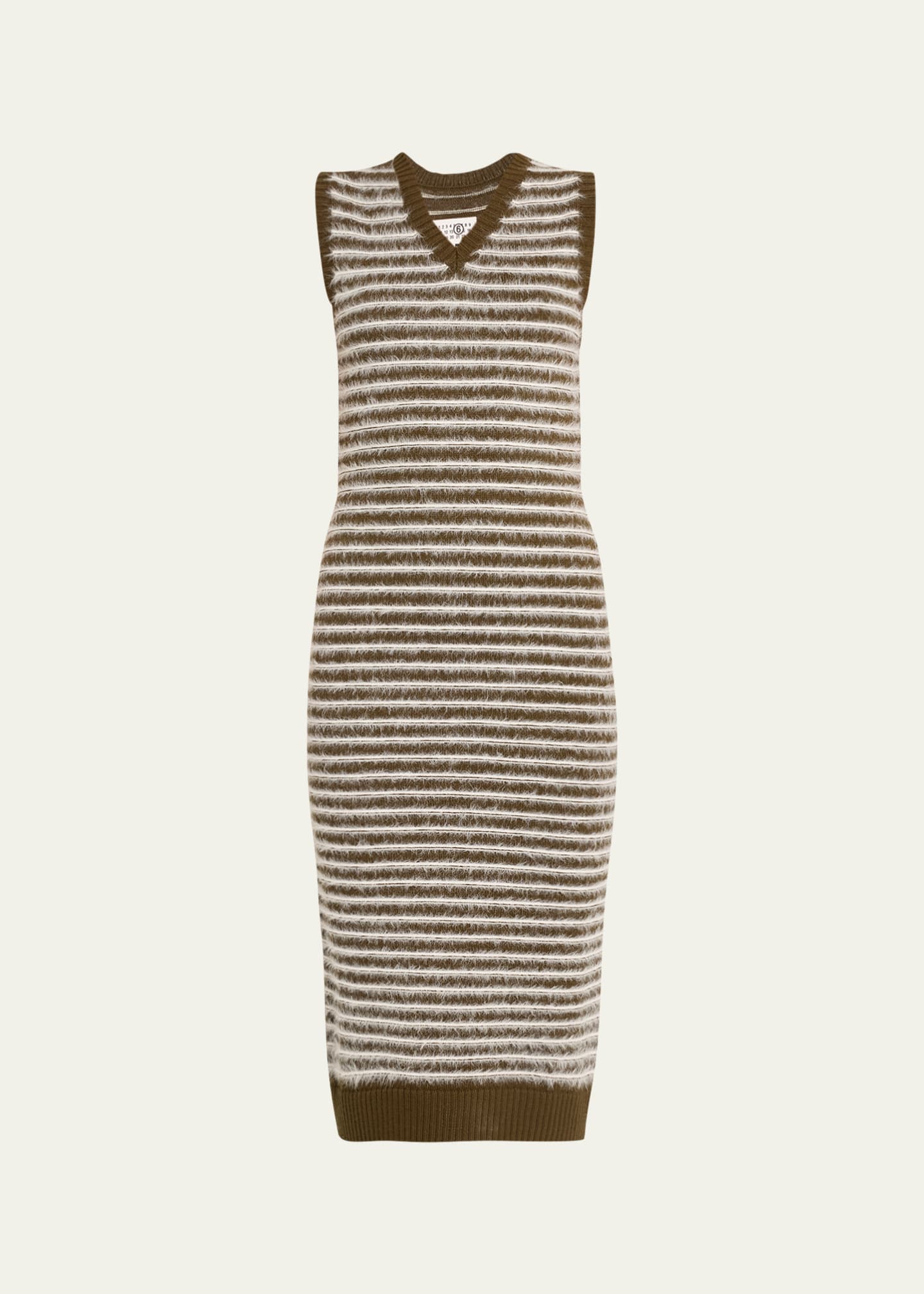 MM6 Maison Margiela Stripe V-Neck Midi Sweater Dress Image 1 of 5