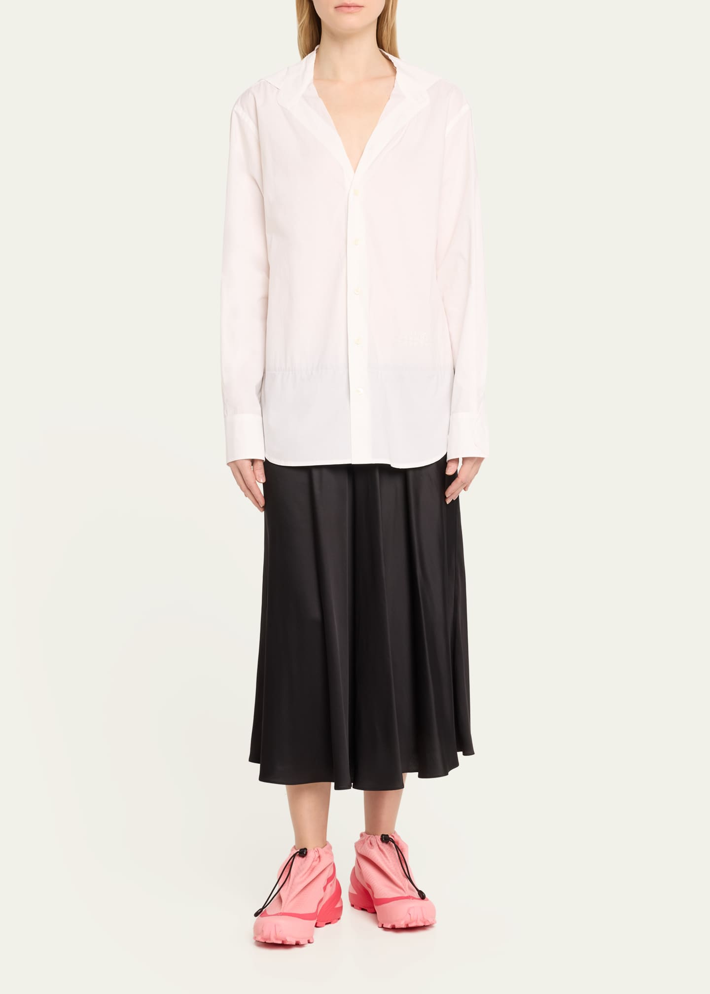 MM6 Maison Margiela Long-Sleeve Combo Midi Shirtdress Image 2 of 5