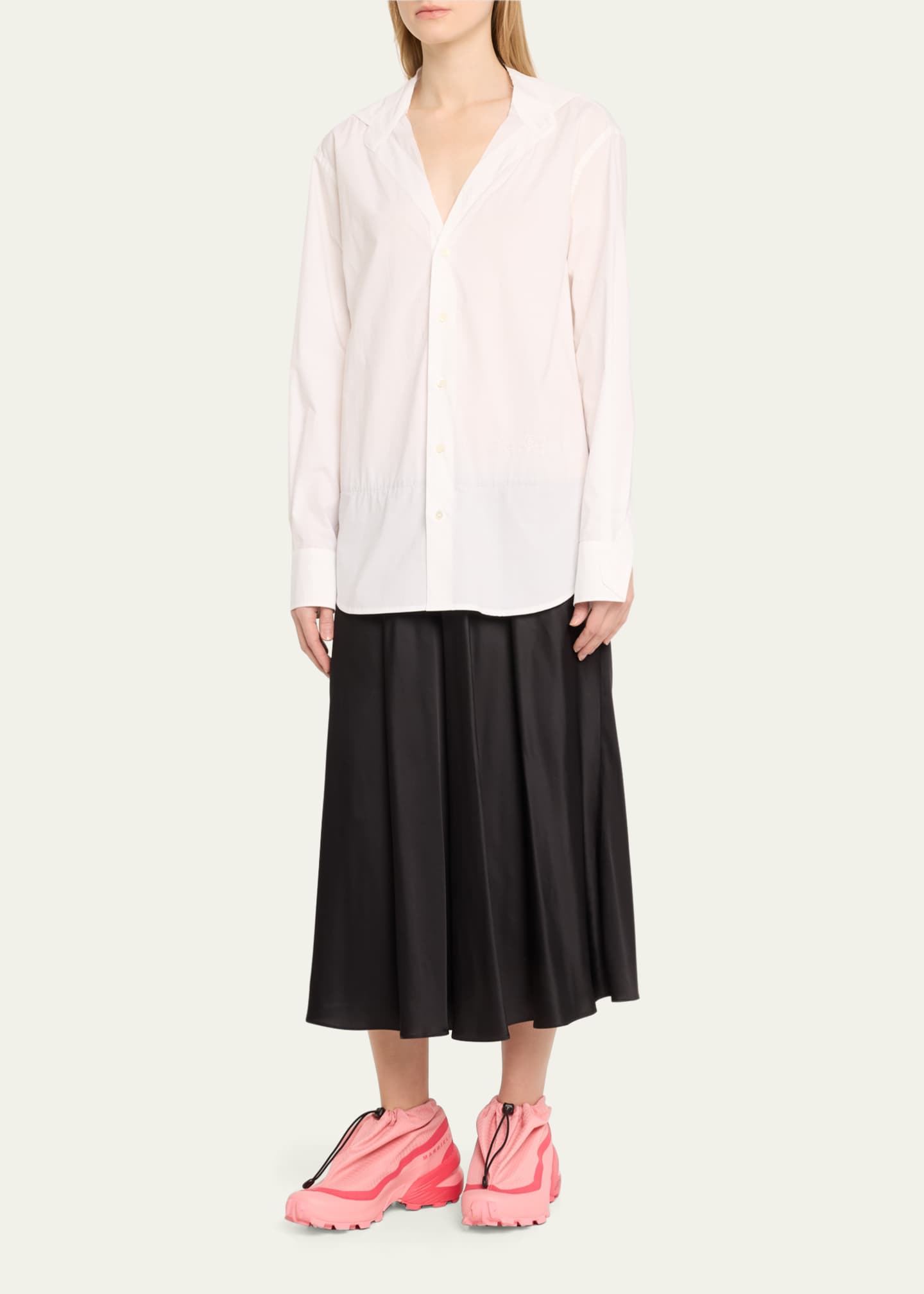 MM6 Maison Margiela Long-Sleeve Combo Midi Shirtdress Image 4 of 5