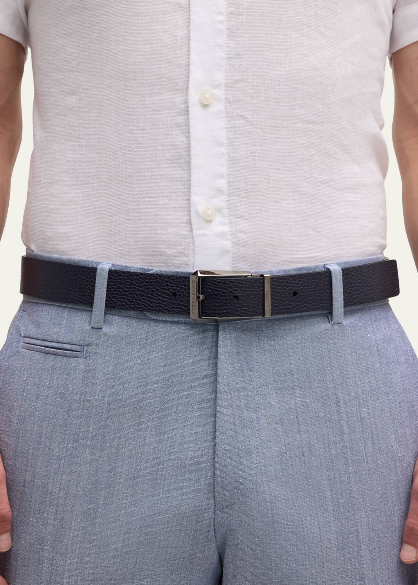 Ferragamo Men's Double Adjustable Leather Belt Image 2 of 2
