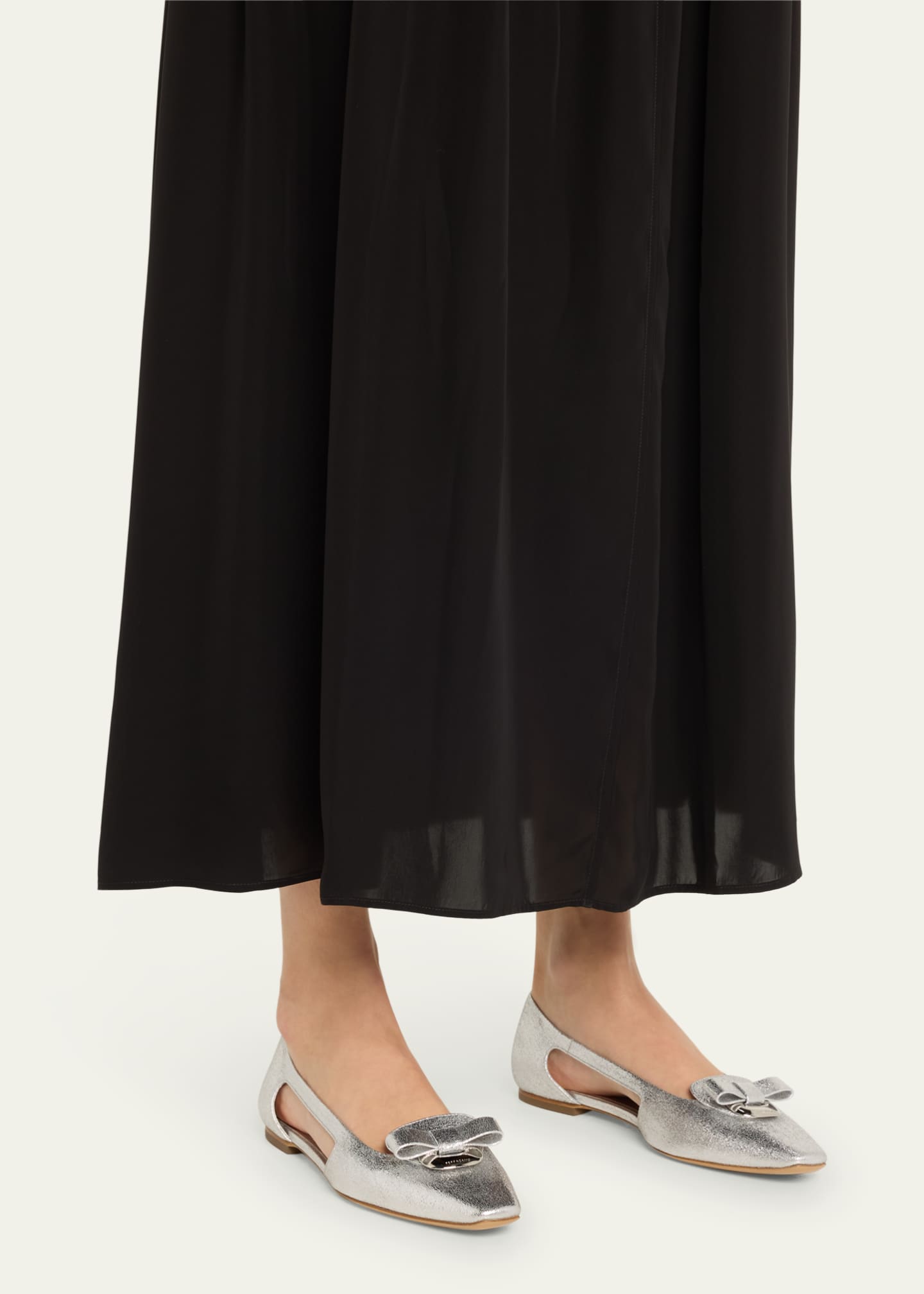 Ferragamo Terea Metallic Bow Cutout Ballerina Loafers Image 2 of 5